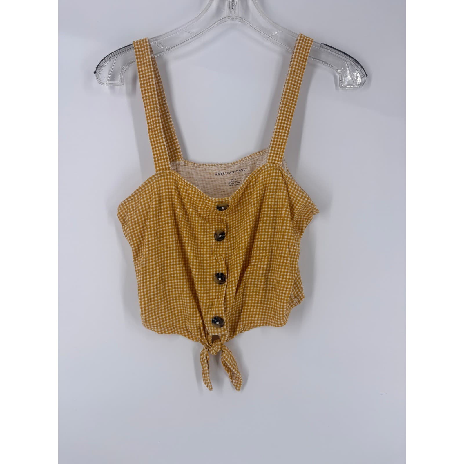 American Eagle Outfitters Mustard Yellow Gingham Tie Front Crop Top Tank Size L - Thumbnail 5