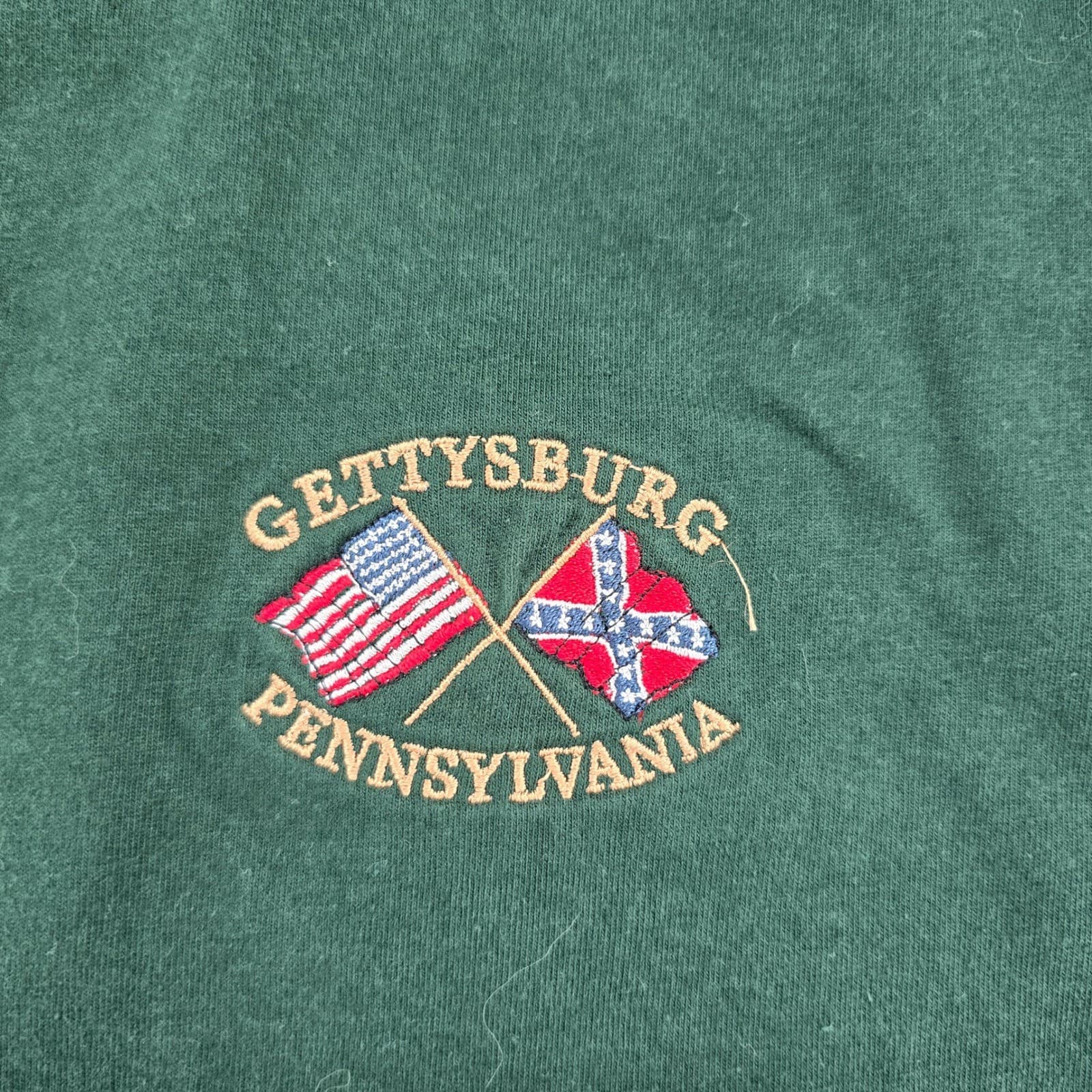 Hanes Beefy-T T-Shirt Mens L Shirt Green Gettysburg Pennsylvania Embroidered Tee - Thumbnail 2