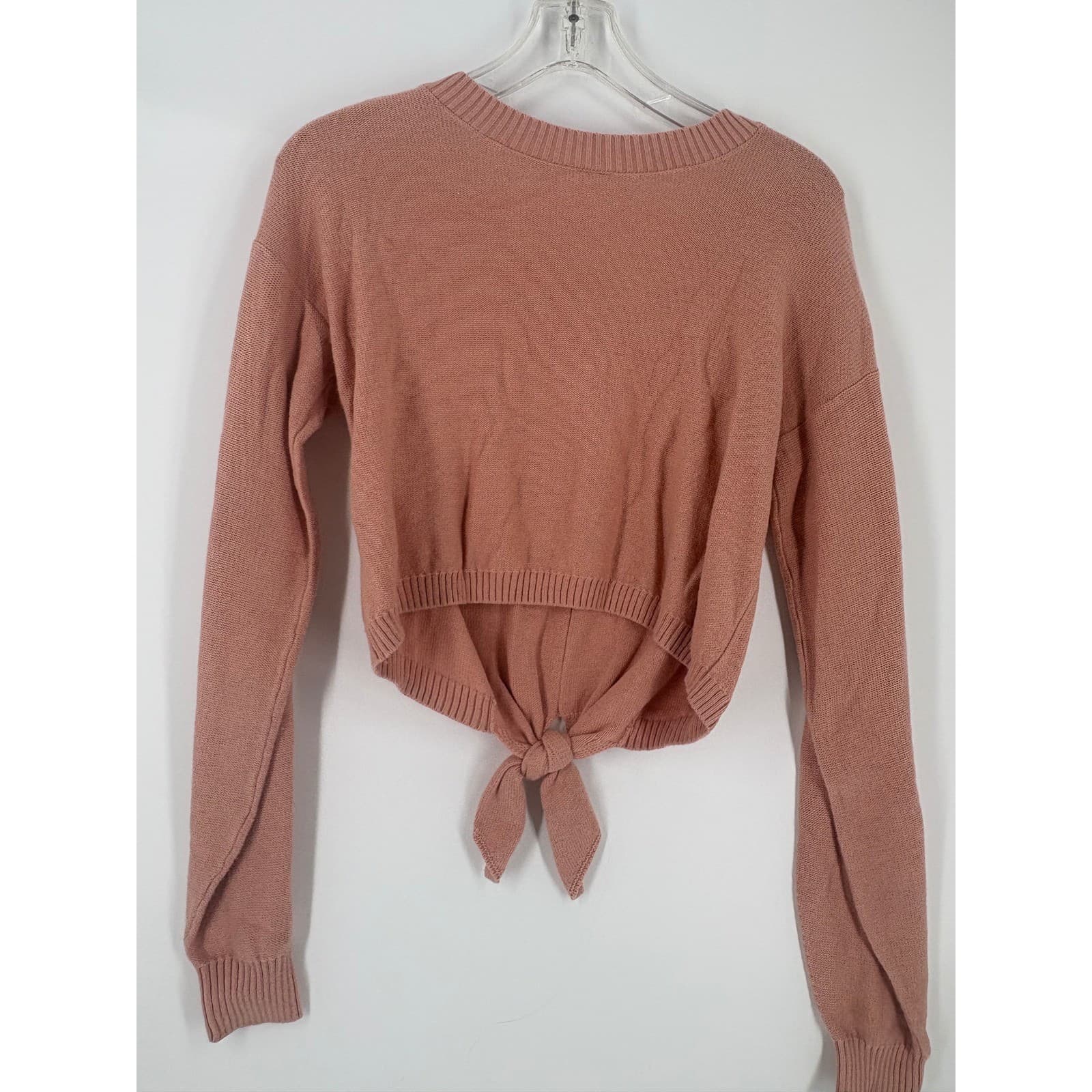 Hollister Womens Cropped Tie Front V Neck Sweater Dusty Rose Size S - Thumbnail 2
