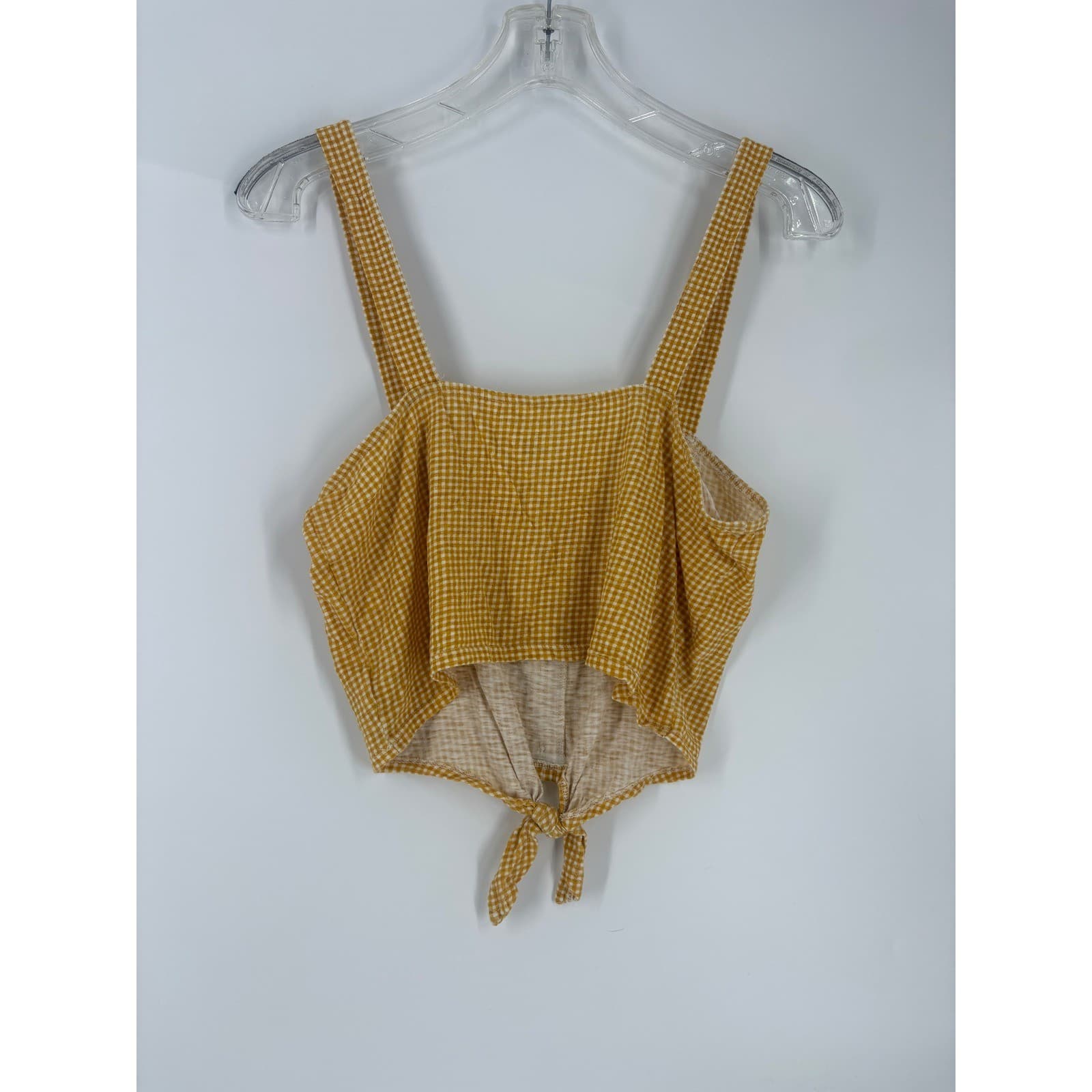 American Eagle Outfitters Mustard Yellow Gingham Tie Front Crop Top Tank Size L - Thumbnail 6