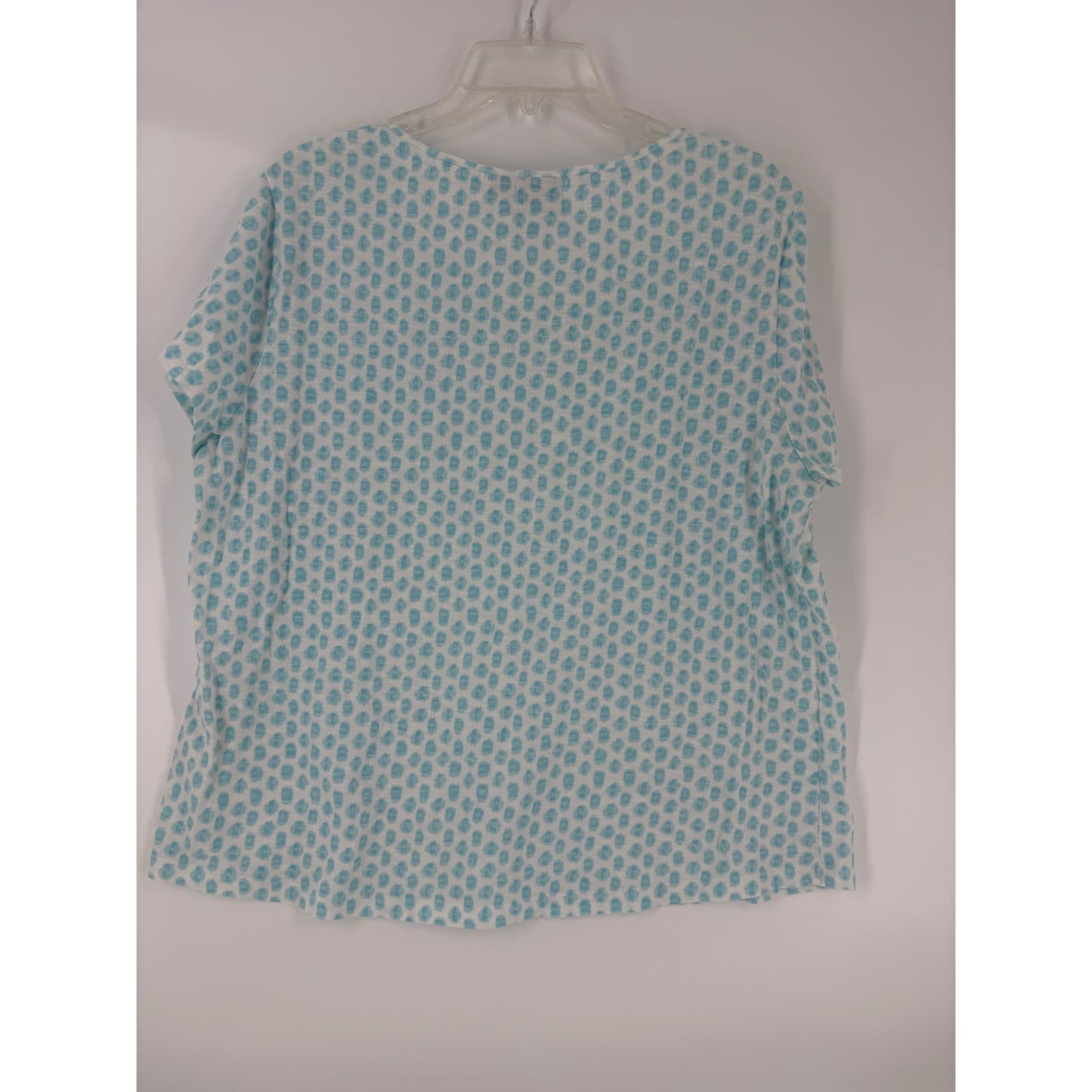 Chicos Womens Size 3 Aqua White Geometric Print Short Sleeve Top - Thumbnail 2