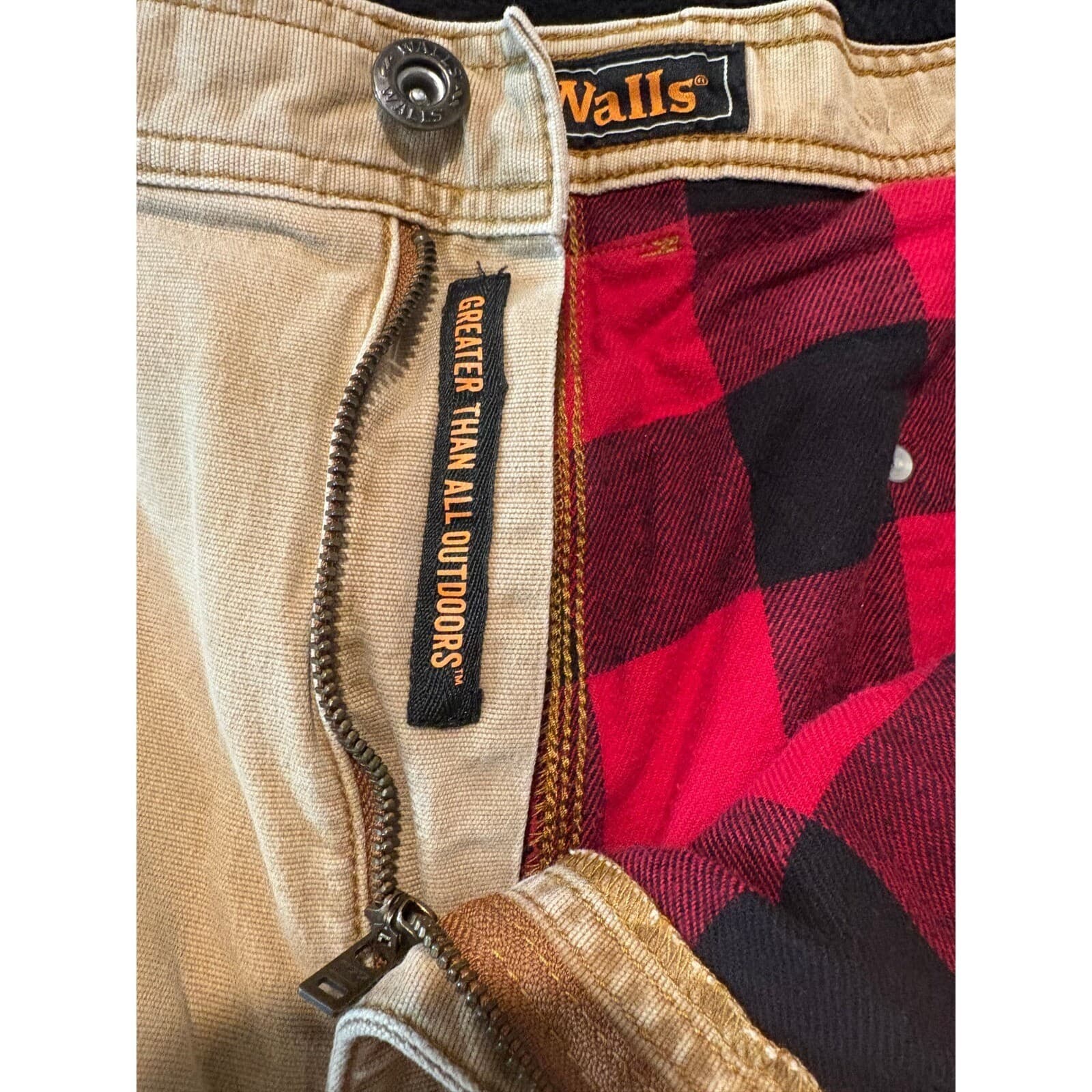 Walls Work Pants Mens XL Beige Insulated Flannel Lined Carpenter Style XL - Thumbnail 5