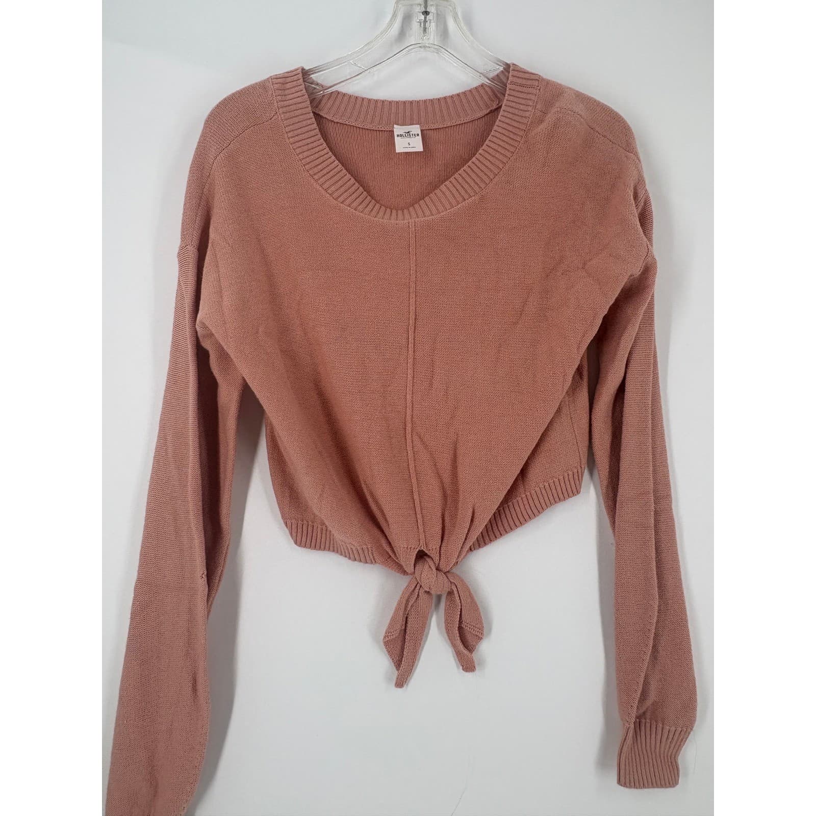 Hollister Womens Cropped Tie Front V Neck Sweater Dusty Rose Size S