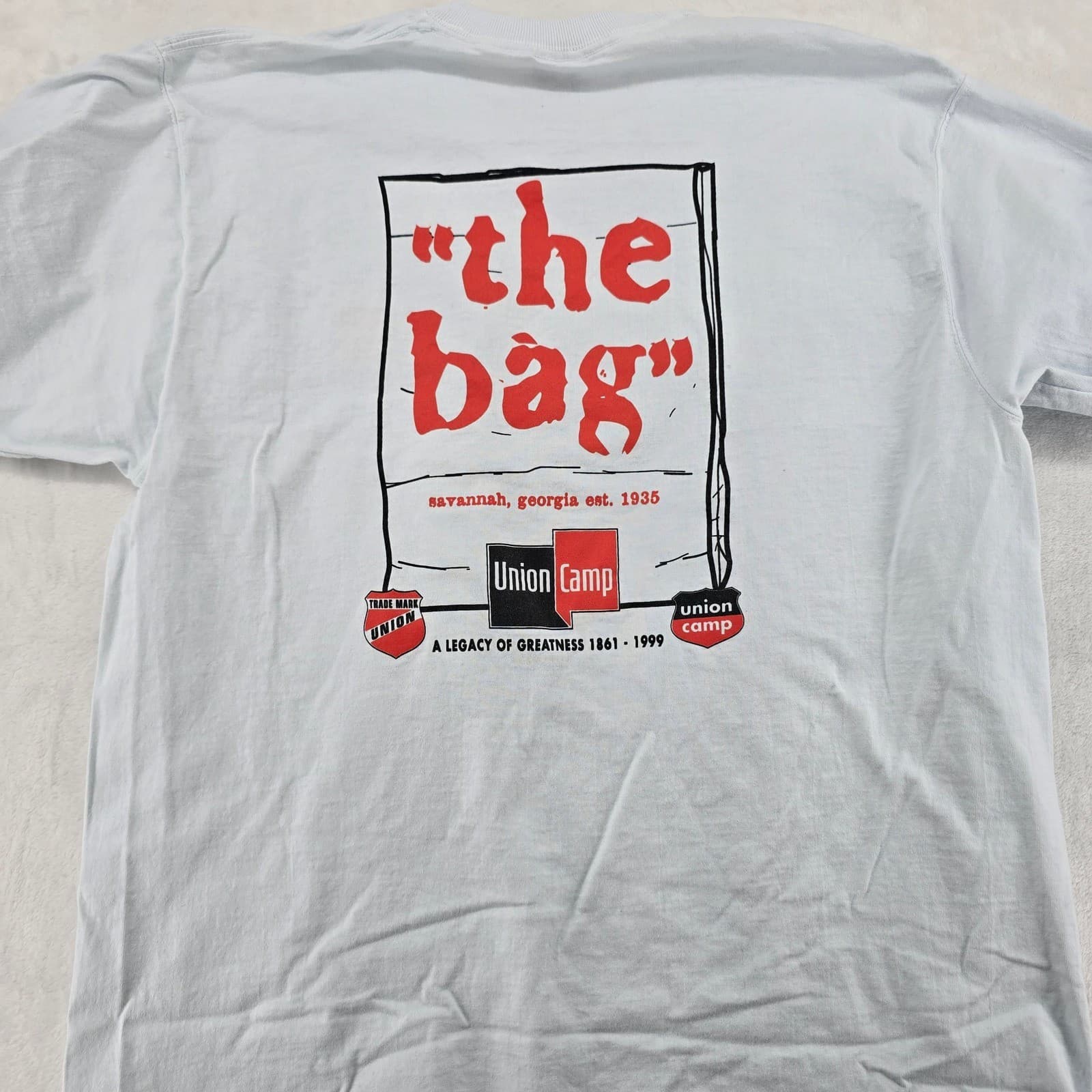 Fruit of the Loom T Shirt Mens L Tee Light Blue Union Camp The Bag Savannah GA - Thumbnail 6