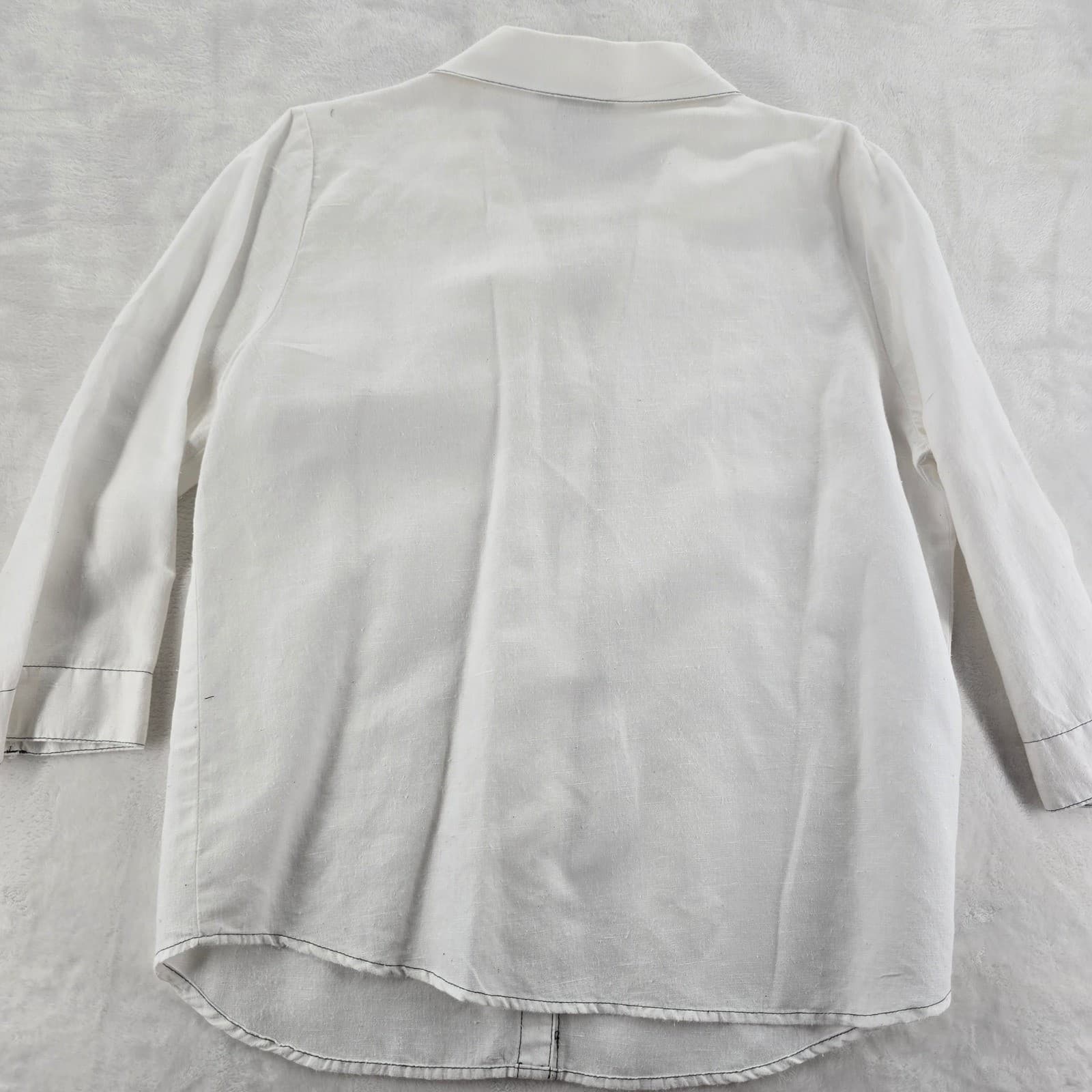 Hot Cotton Marc Ware 2pc Womens M Shirt Tank White Navy Blue Linen Blend - Thumbnail 5