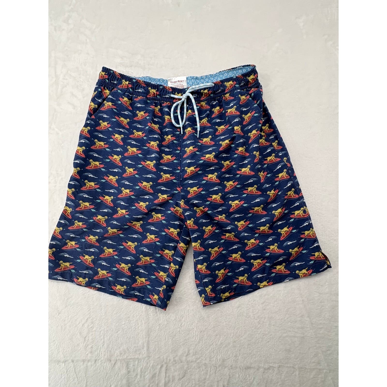 Skiff Dogs Swim Trunks Mens M Shorts Green Tiki Cocktail Pedigree Litter - Thumbnail 11