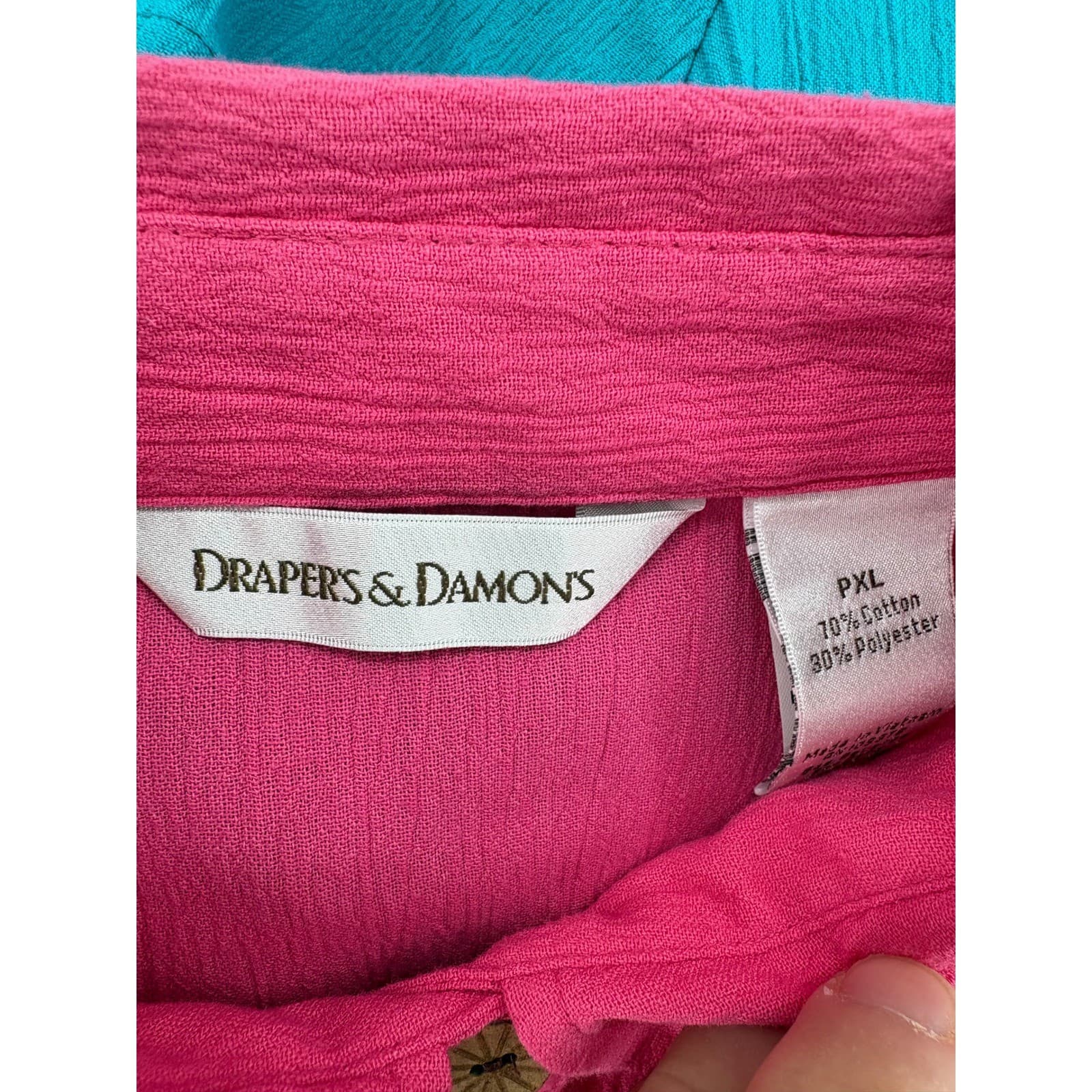 Drapers & Damons Button Up Womens PXL Shirts Pink Blue Teal Lot 3 Gauze Pockets - Thumbnail 4