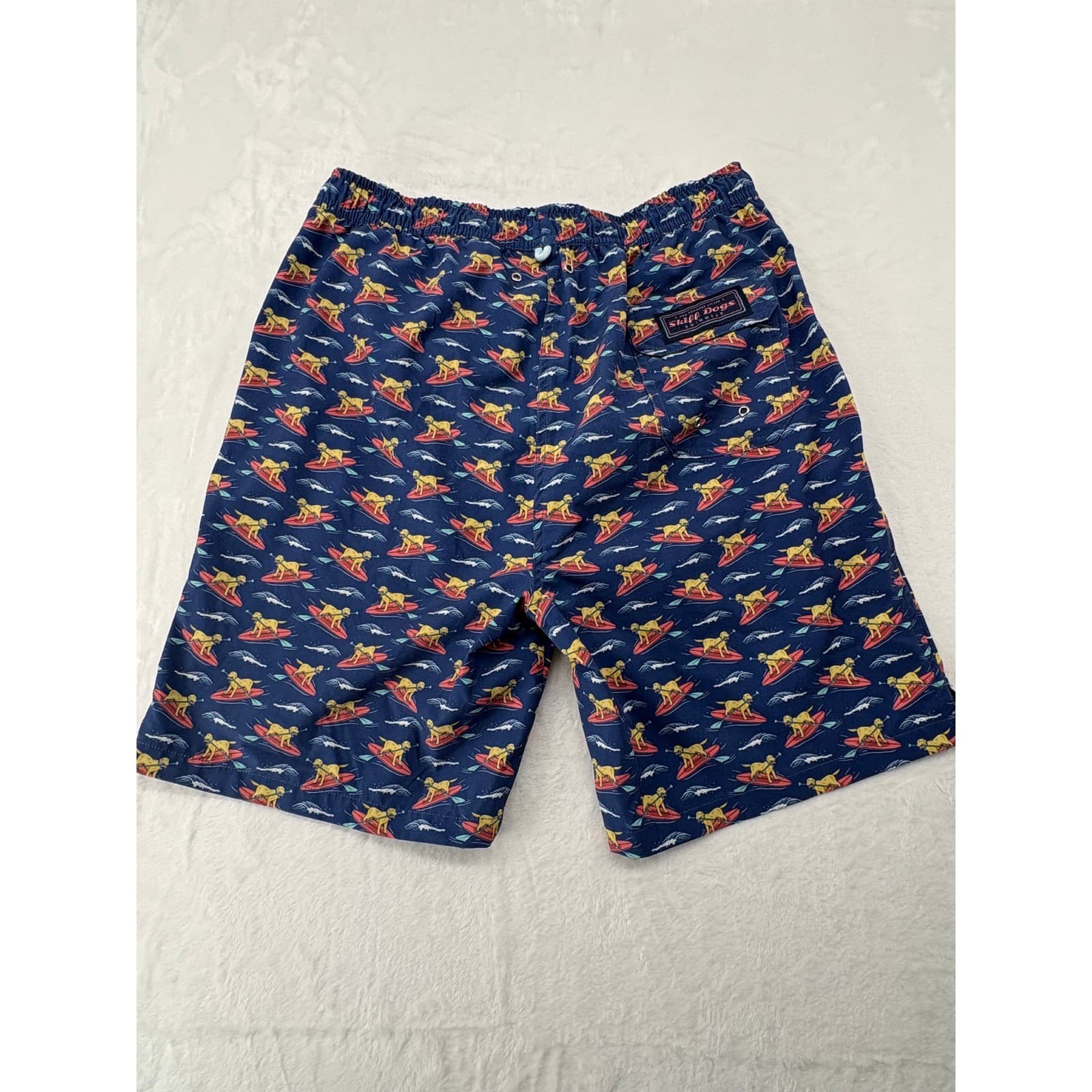 Skiff Dogs Swim Trunks Mens M Shorts Green Tiki Cocktail Pedigree Litter - Thumbnail 18