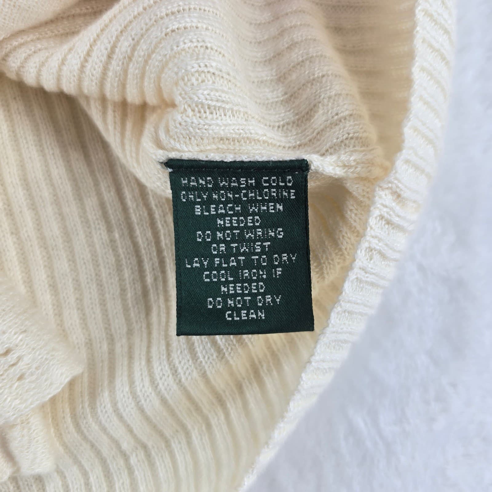 Lauren Ralph Lauren Top Womens M Shirt Cream Ruffle V-Neck 100% Linen Ribbed A2 - Thumbnail 3