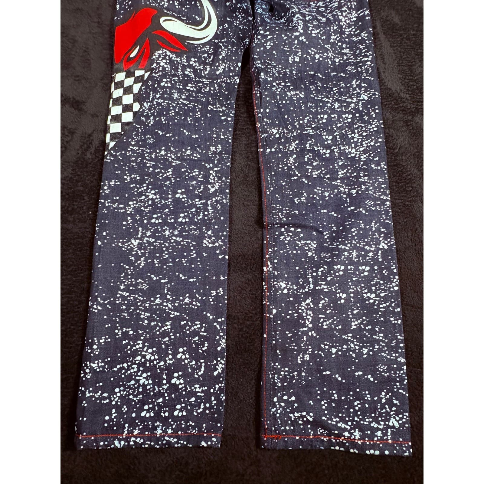 Diamond Stash Jeans 23 Jordan Graphic Print Denim Pants Red Bulls Racing Style - Thumbnail 9