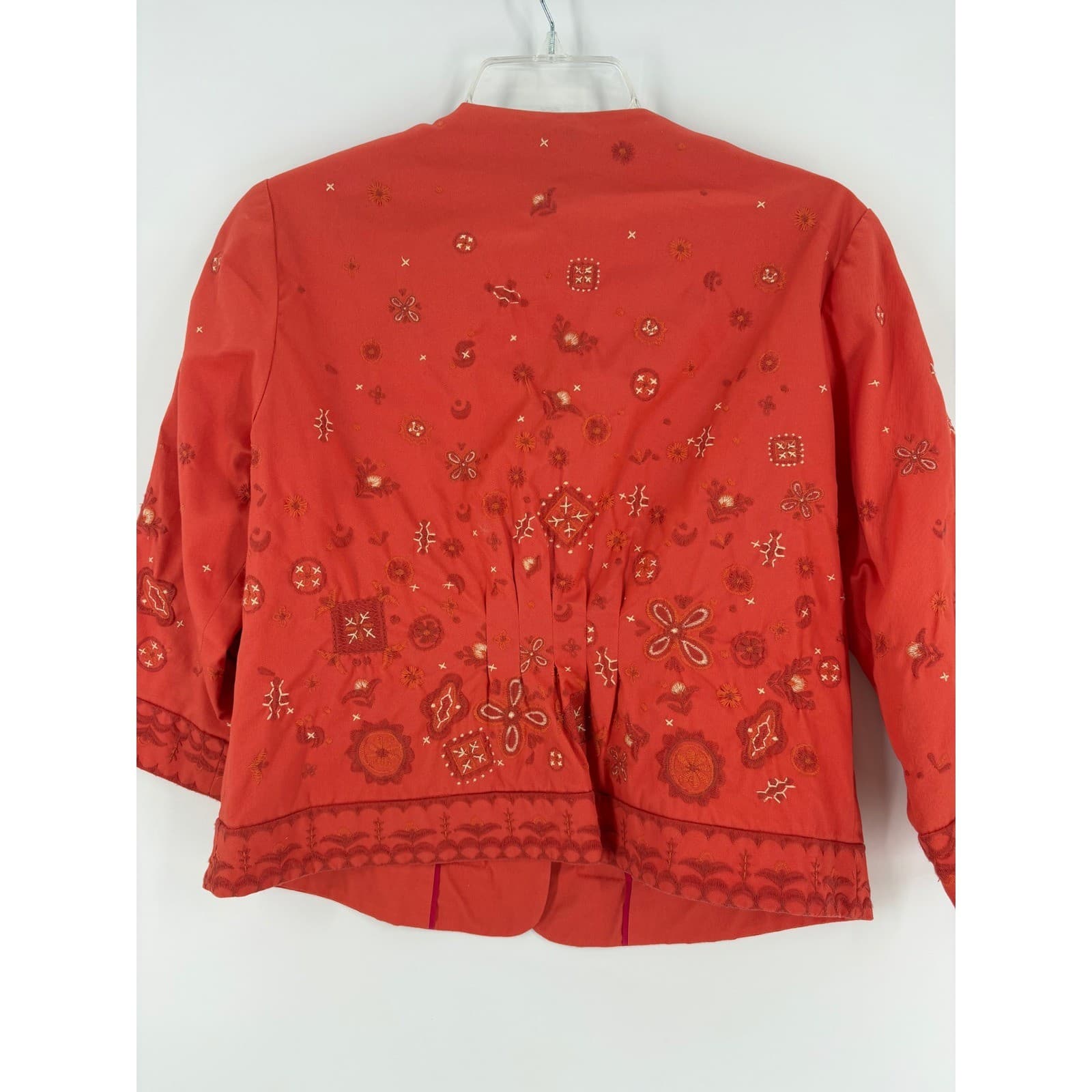 Coldwater Creek Women's Orange Floral Embroidered 3/4 Sleeve Button Front Jacket - Thumbnail 2