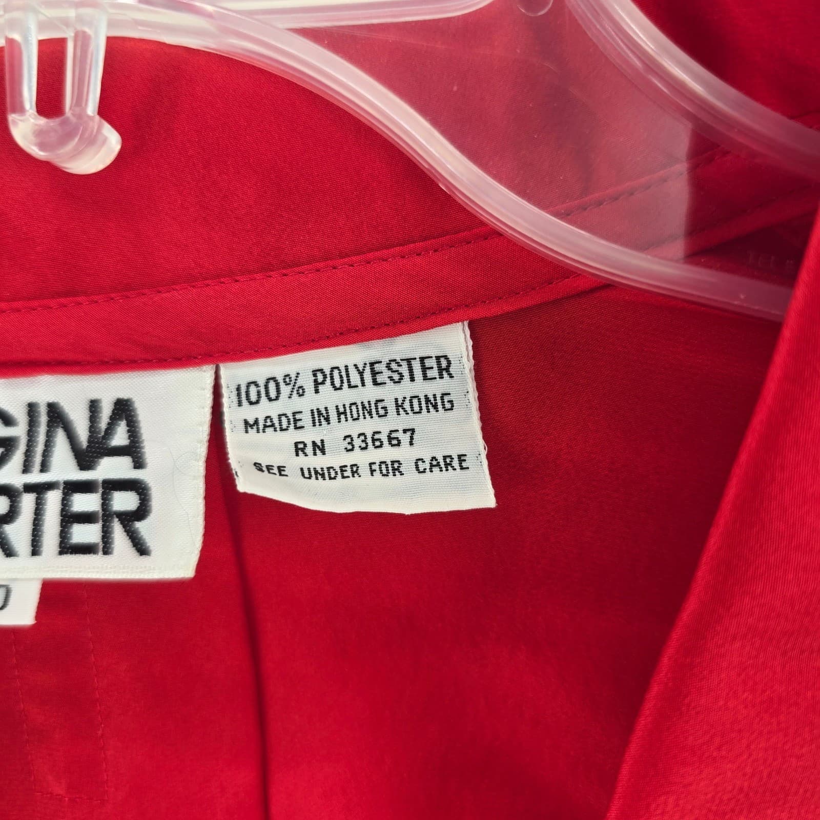Regina Porter Button Up Womens 10 Blouse Red Long Sleeve Scarf Tie Neck Vintage - Thumbnail 3
