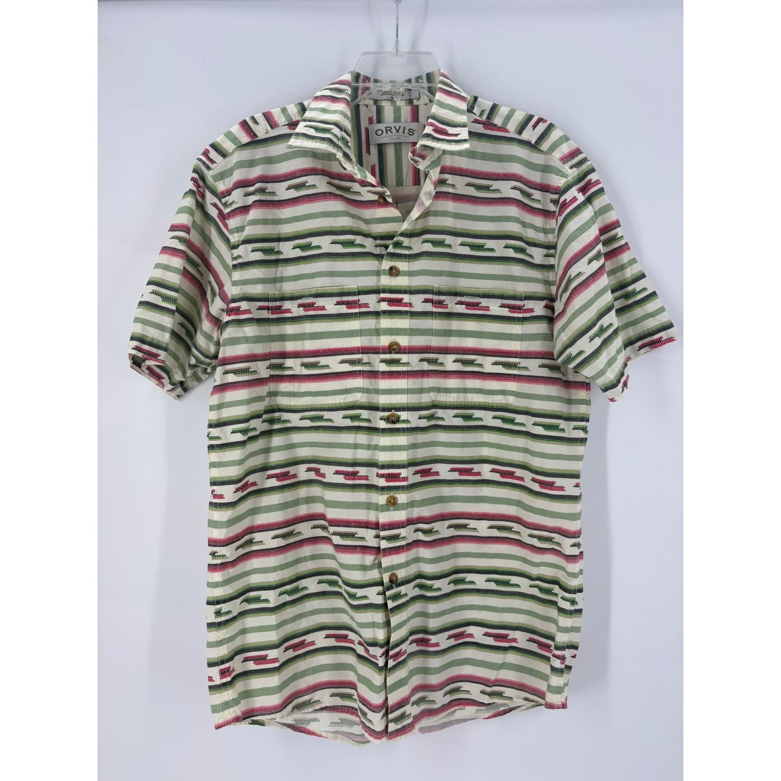 ORVIS Short Sleeve Button Up Shirt Size M Southwestern Stripe Print Cotton - Thumbnail 2