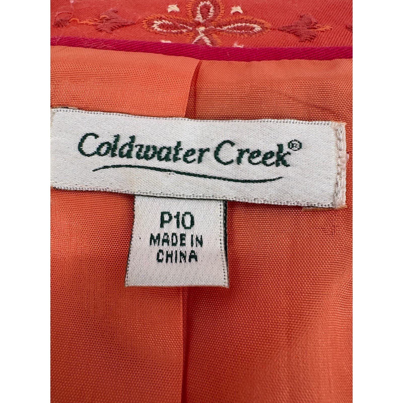 Coldwater Creek Women's Orange Floral Embroidered 3/4 Sleeve Button Front Jacket - Thumbnail 3