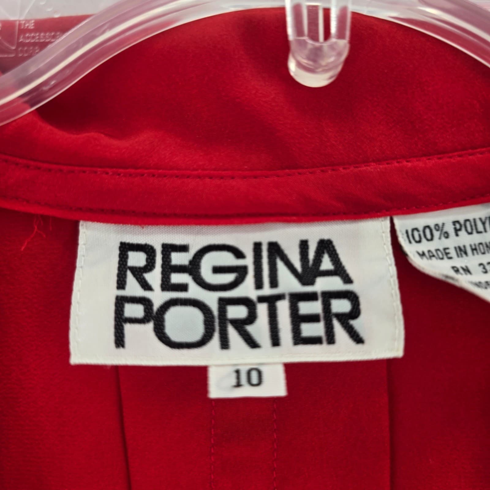 Regina Porter Button Up Womens 10 Blouse Red Long Sleeve Scarf Tie Neck Vintage - Thumbnail 2