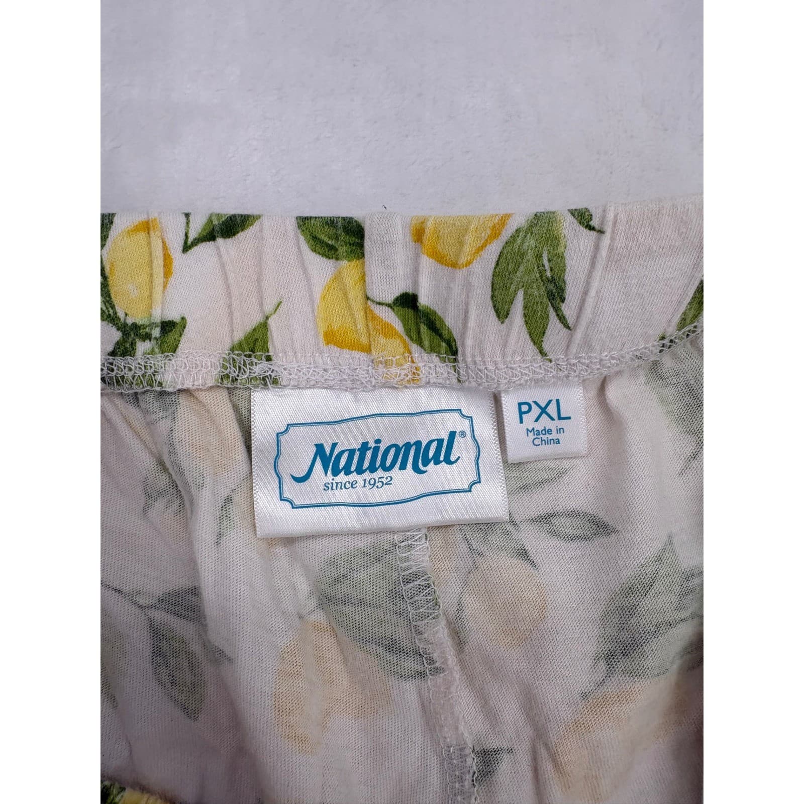 National Pajama Set Womens PXL Pajamas White Lemon Print Cotton Short Sleeve PXL - Thumbnail 3