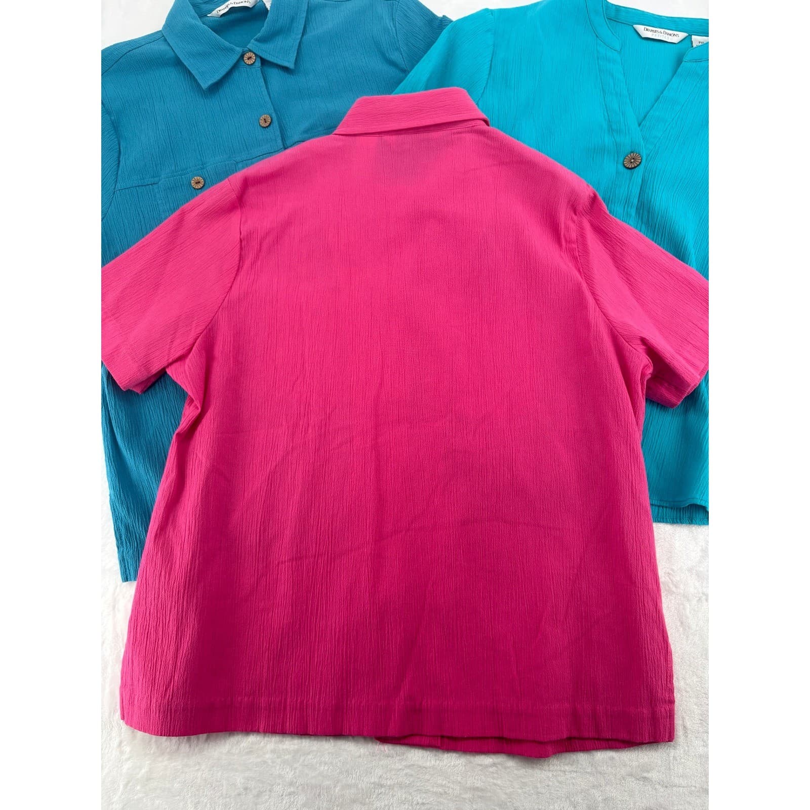 Drapers & Damons Button Up Womens PXL Shirts Pink Blue Teal Lot 3 Gauze Pockets - Thumbnail 8