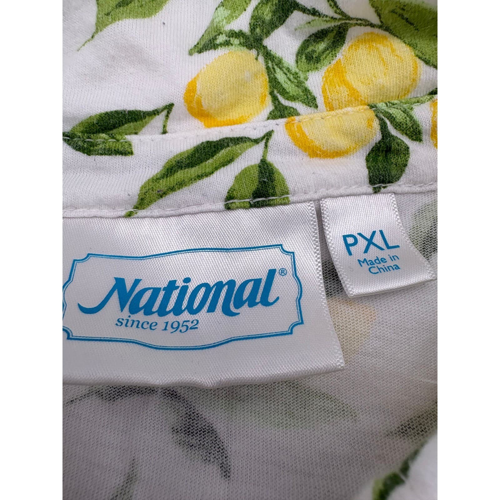 National Pajama Set Womens PXL Pajamas White Lemon Print Cotton Short Sleeve PXL - Thumbnail 2