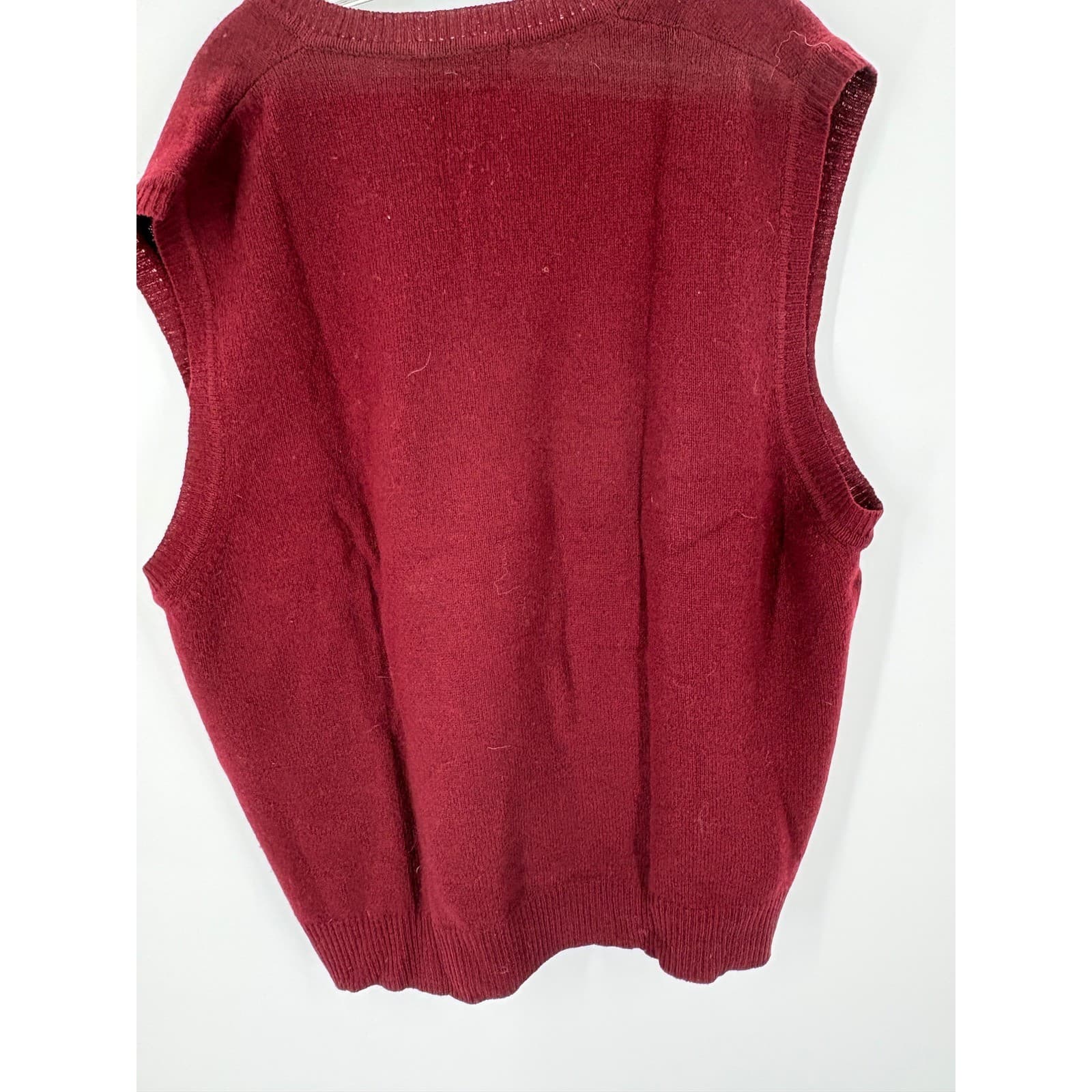 Brooks Brothers Mens V Neck Sweater Vest Burgundy Lambswool XL - Thumbnail 4