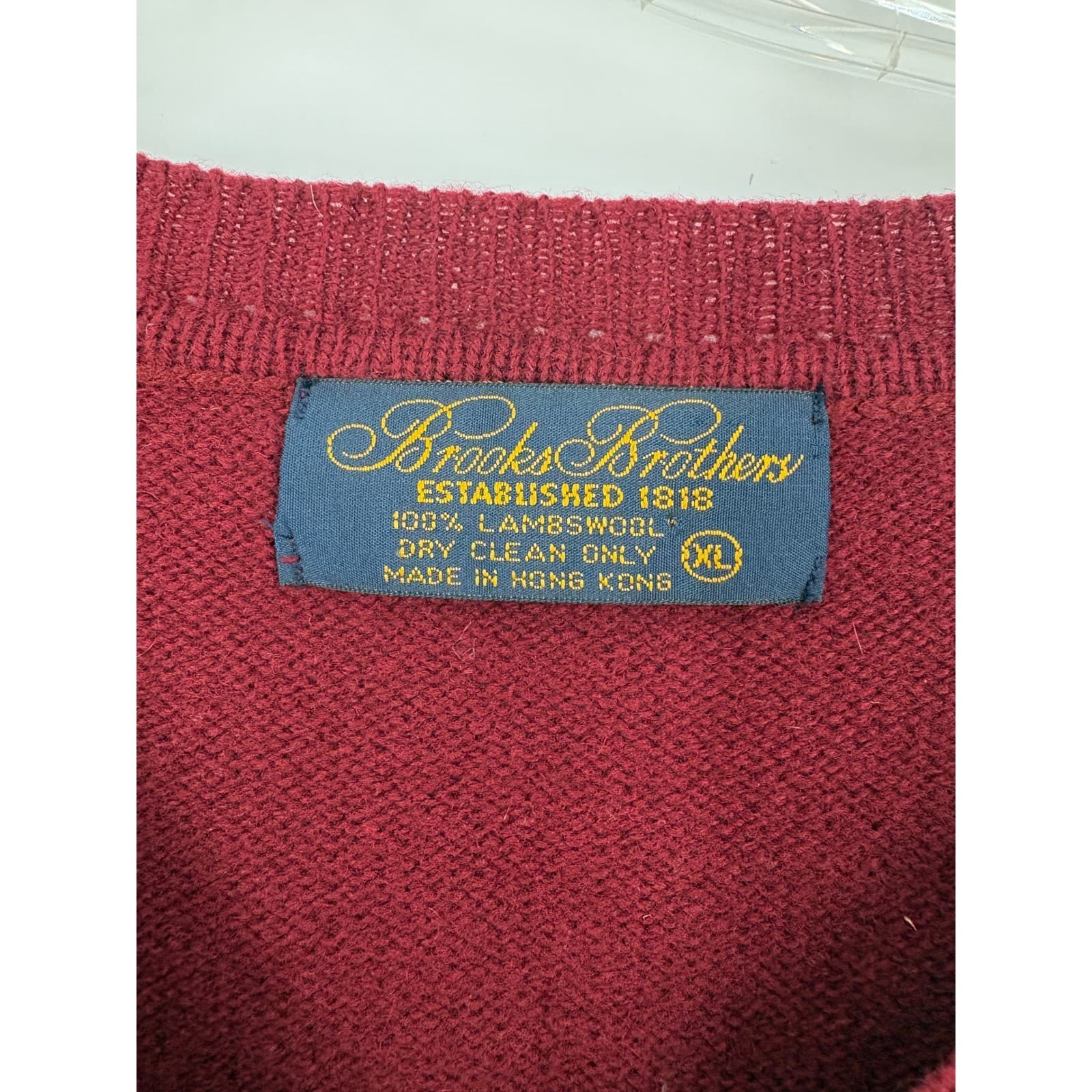 Brooks Brothers Mens V Neck Sweater Vest Burgundy Lambswool XL - Thumbnail 3