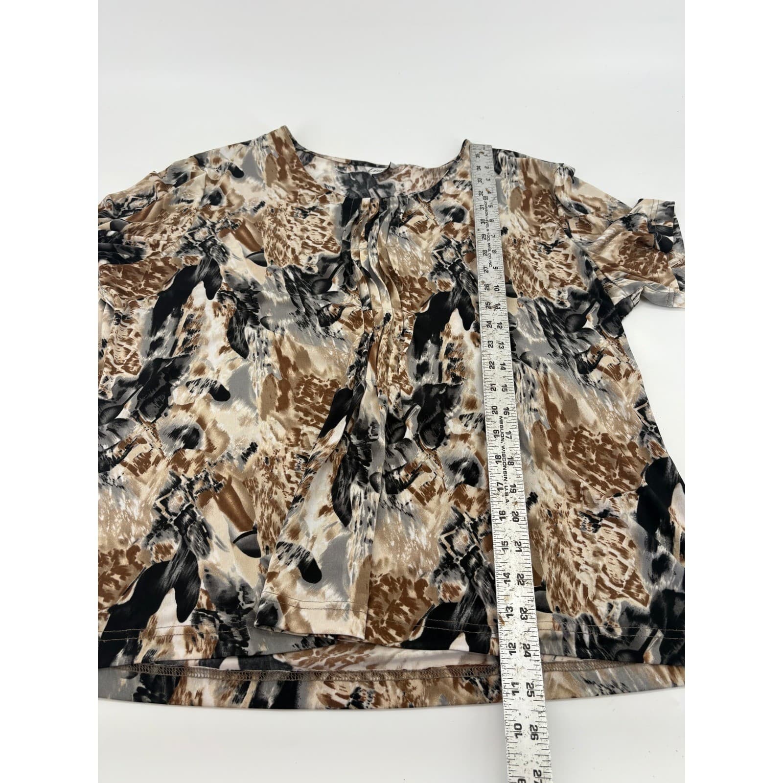 Links Women's Short Sleeve Abstract Print Top Brown Black Gray Casual - Thumbnail 6