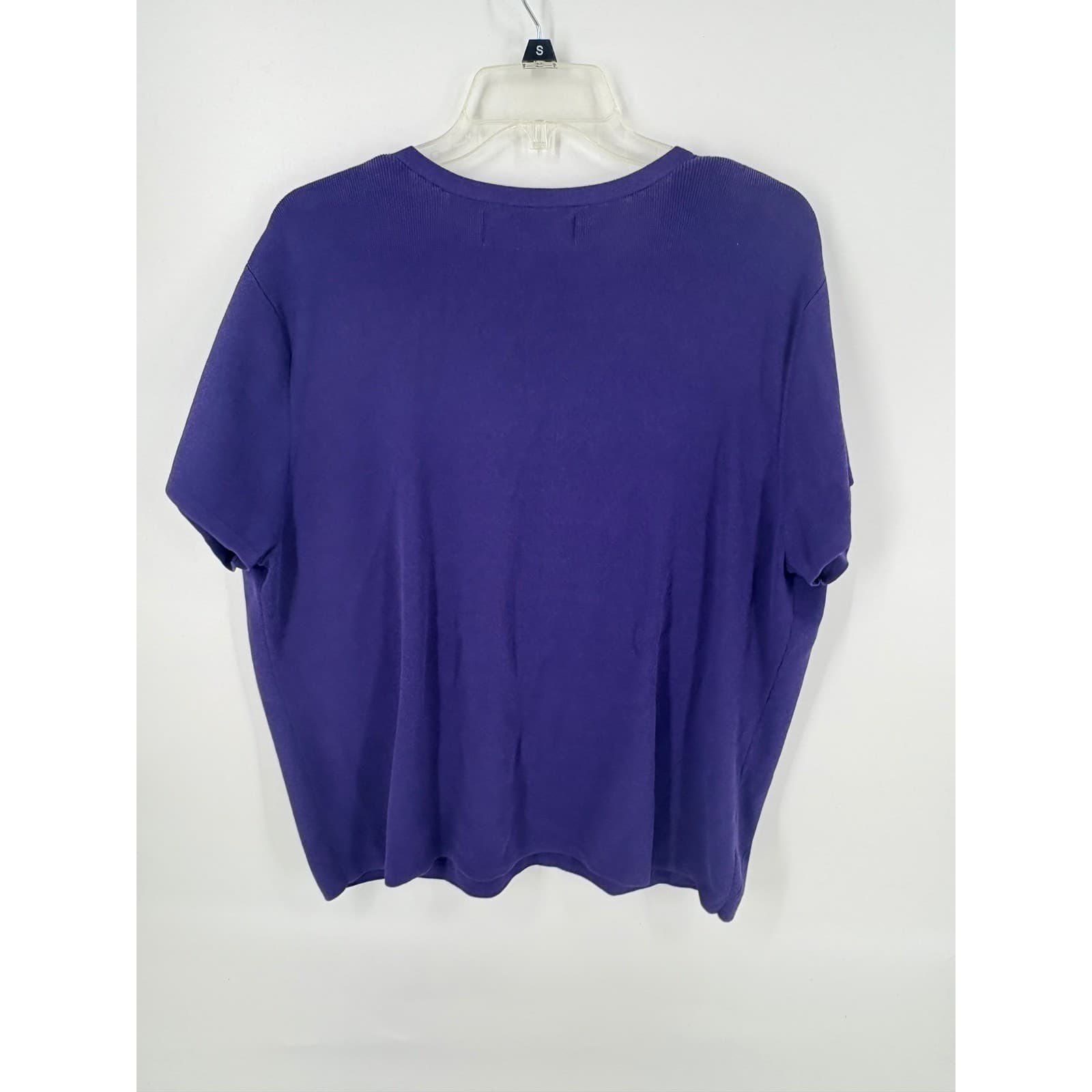 Sag Harbor Woman Purple Rayon Blend V Neck Short Sleeve Knit Top 2X - Thumbnail 3