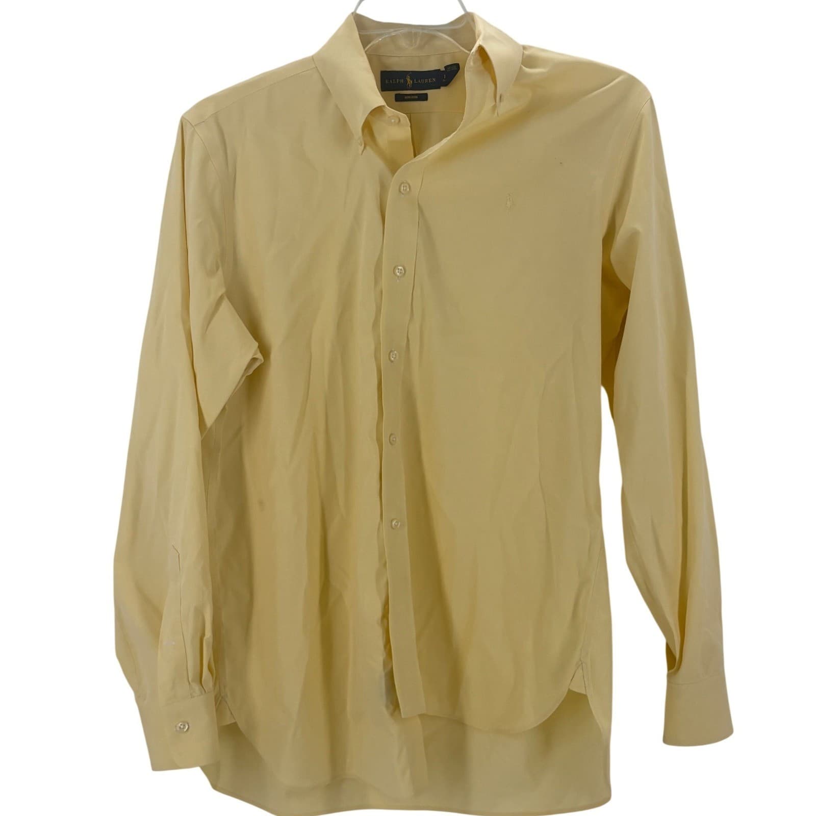 Ralph Lauren Button Down Mens 16 34/35 Shirt Yellow Non-Iron Long Sleeve Pony