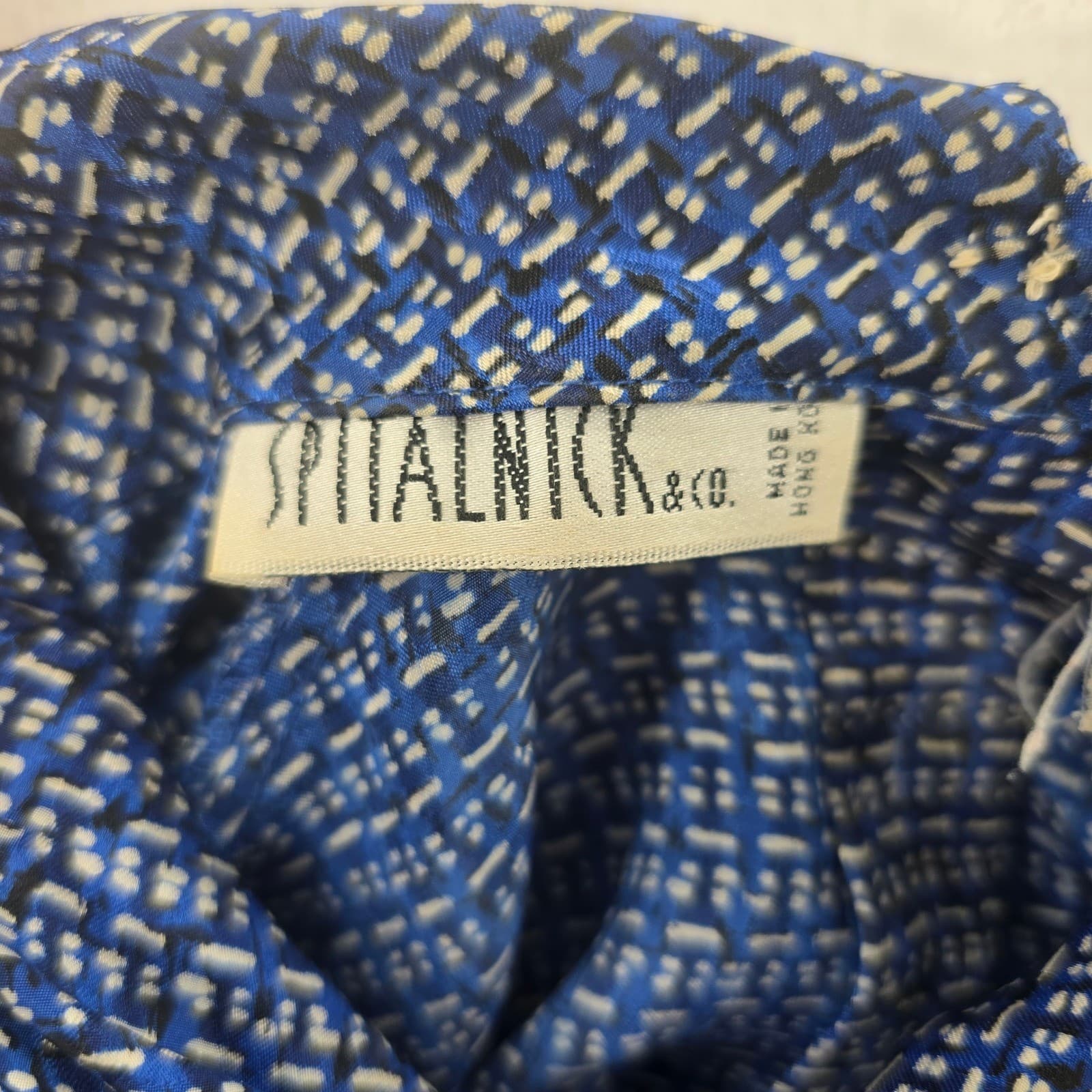 Spitalnick & Co Blouse Womens 12 Button Front Blue Geometric Long Sleeve Top - Thumbnail 2