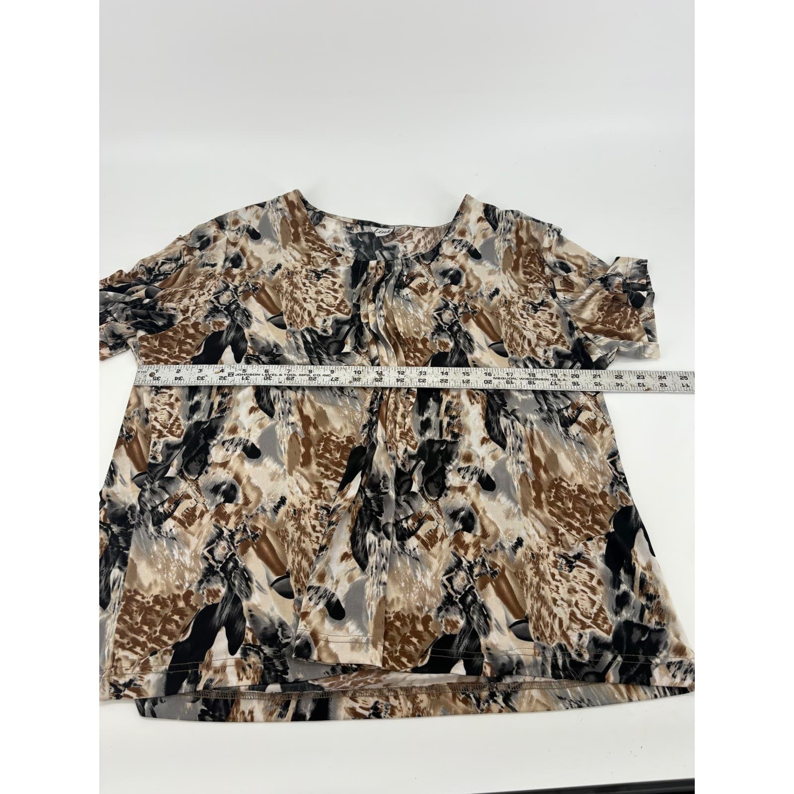 Links Women's Short Sleeve Abstract Print Top Brown Black Gray Casual - Thumbnail 5