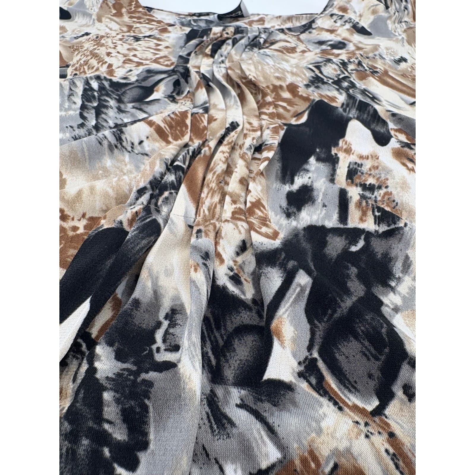 Links Women's Short Sleeve Abstract Print Top Brown Black Gray Casual - Thumbnail 4