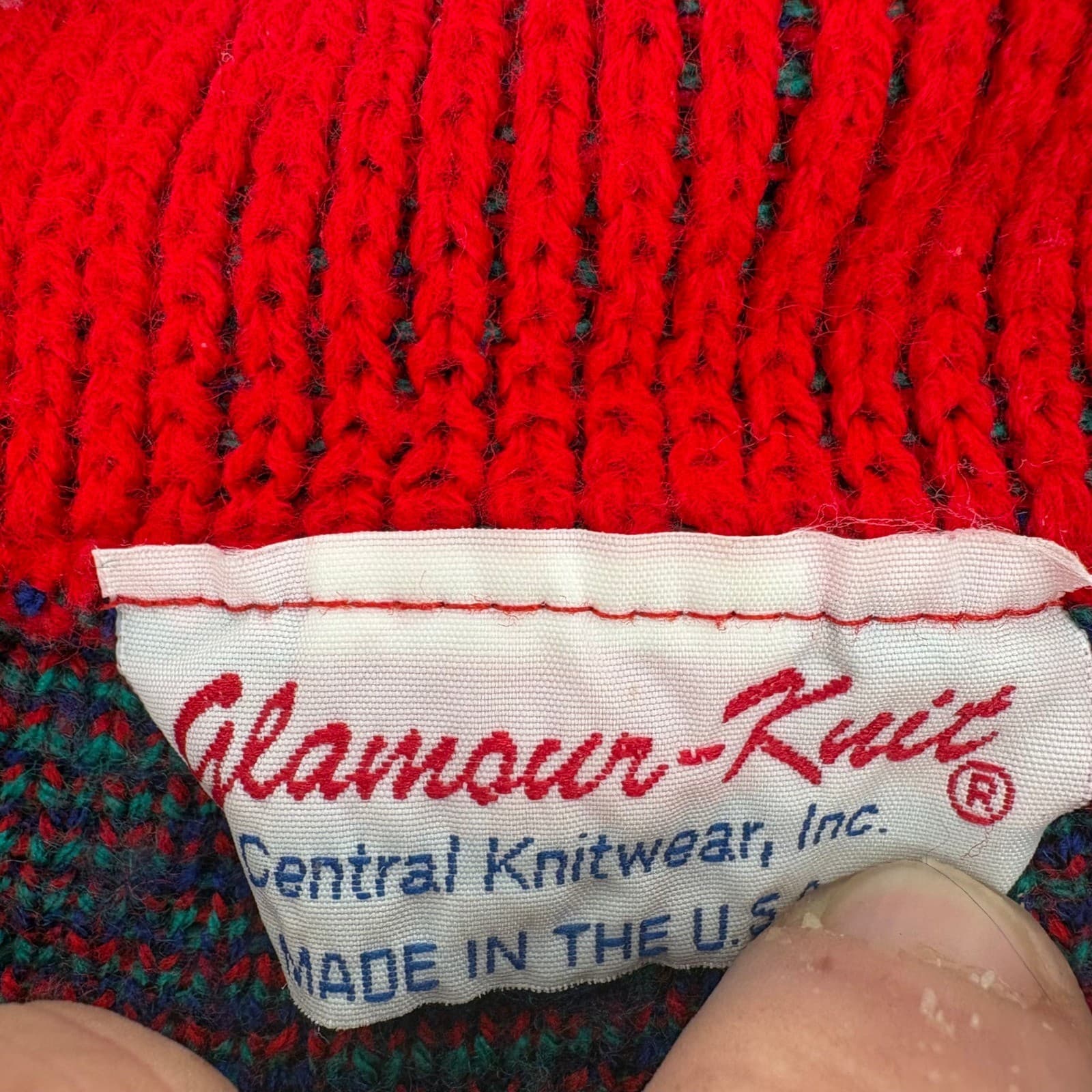 Glamour Knit Vintage Southwestern Sweater Red Blue Green Geometric Pattern - Thumbnail 5