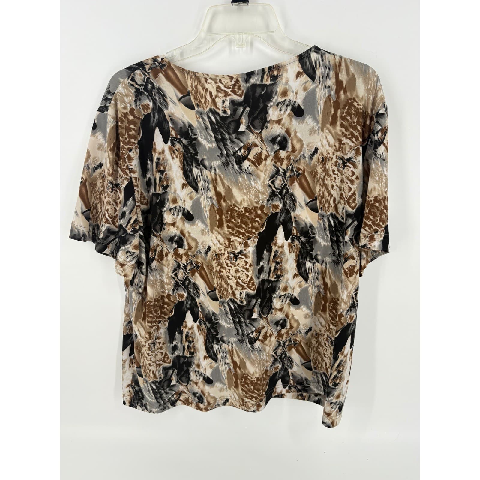 Links Women's Short Sleeve Abstract Print Top Brown Black Gray Casual - Thumbnail 3