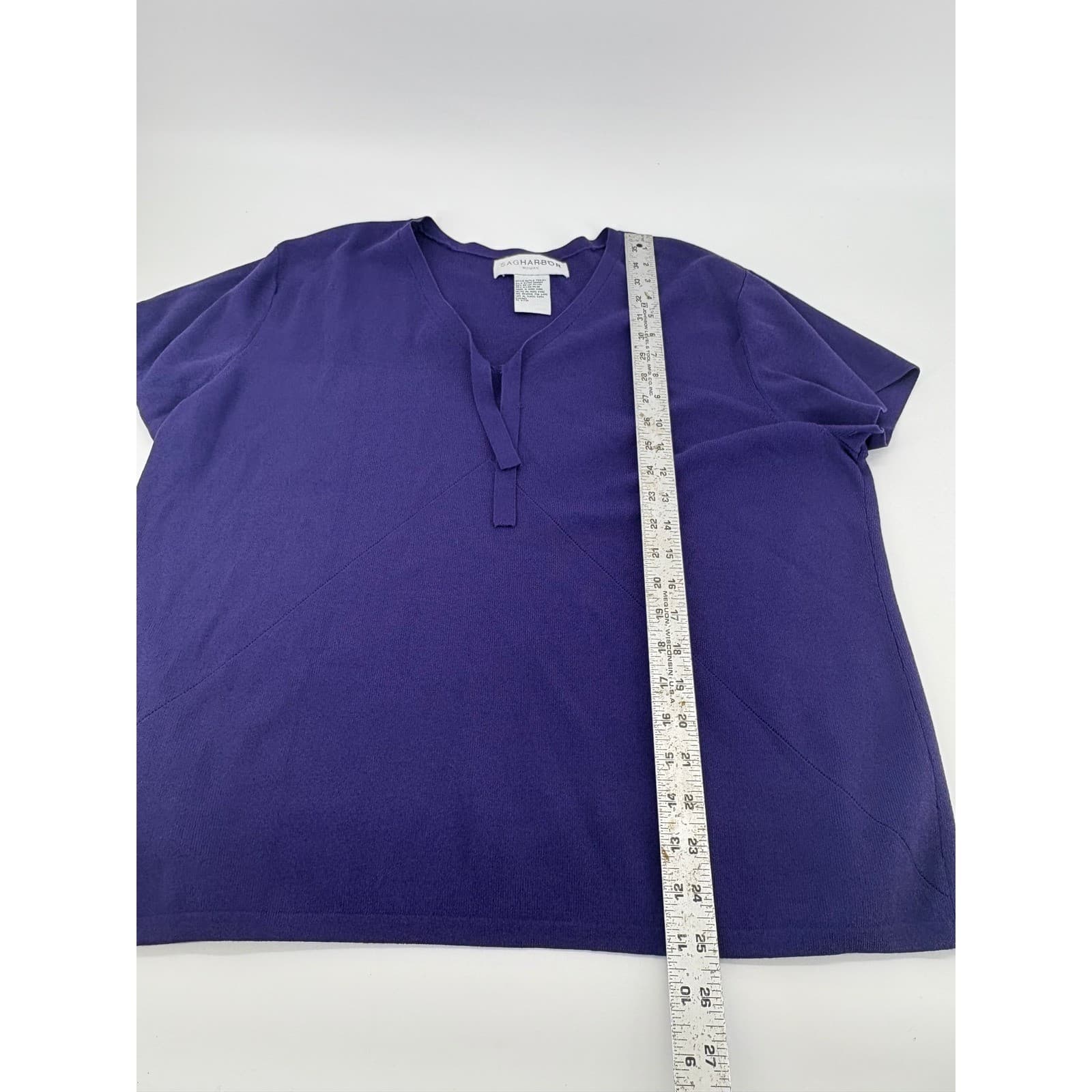 Sag Harbor Woman Purple Rayon Blend V Neck Short Sleeve Knit Top 2X - Thumbnail 5