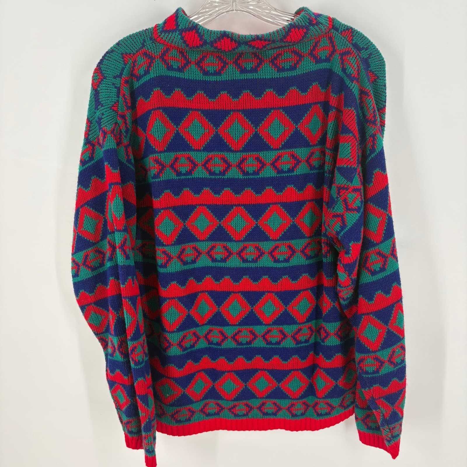 Glamour Knit Vintage Southwestern Sweater Red Blue Green Geometric Pattern - Thumbnail 4