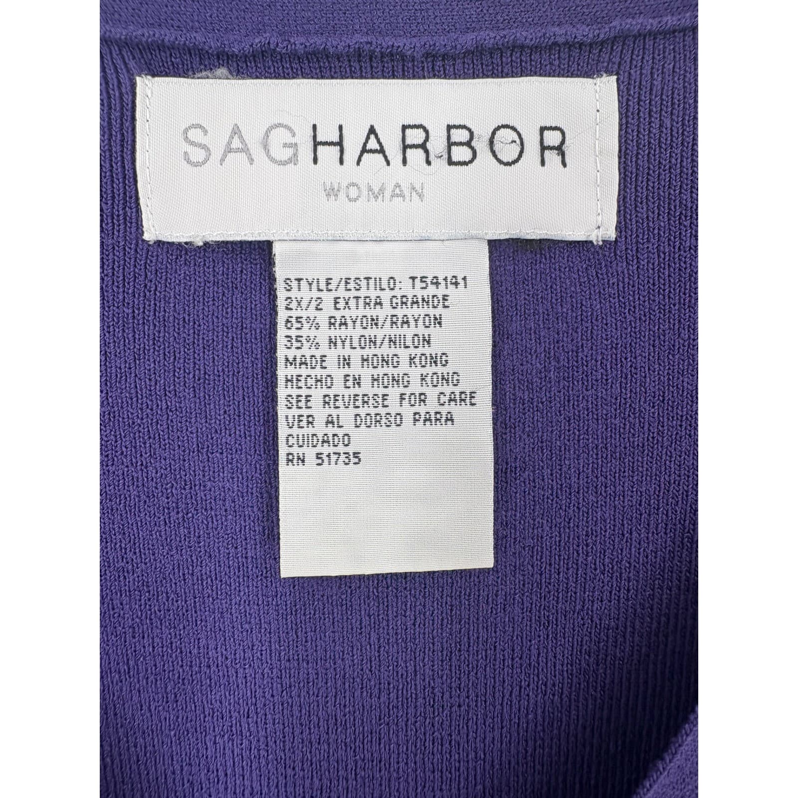 Sag Harbor Woman Purple Rayon Blend V Neck Short Sleeve Knit Top 2X - Thumbnail 2