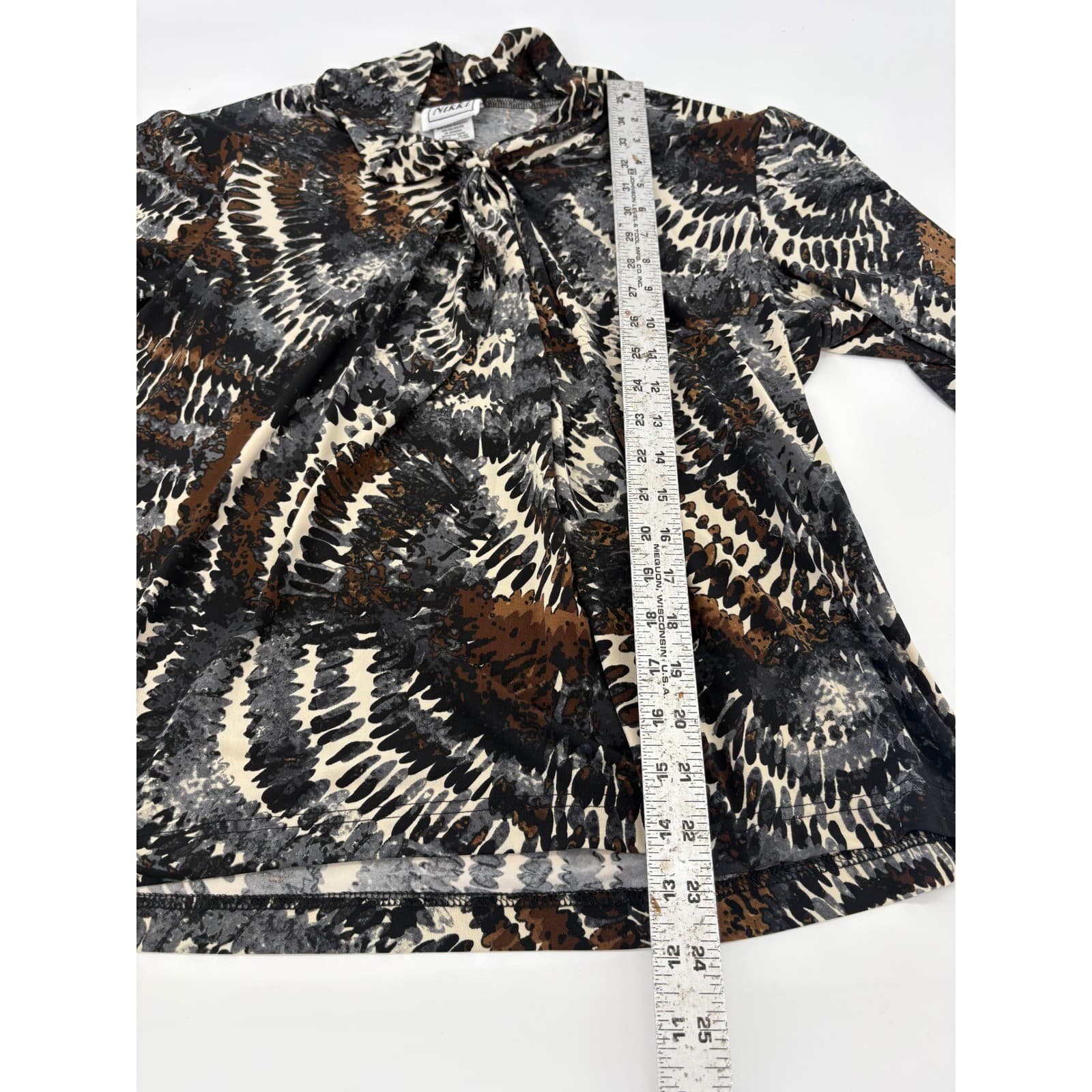 Nikki Women's Tie Neck Long Sleeve Blouse Top Animal Print XL Extra Large - Thumbnail 4