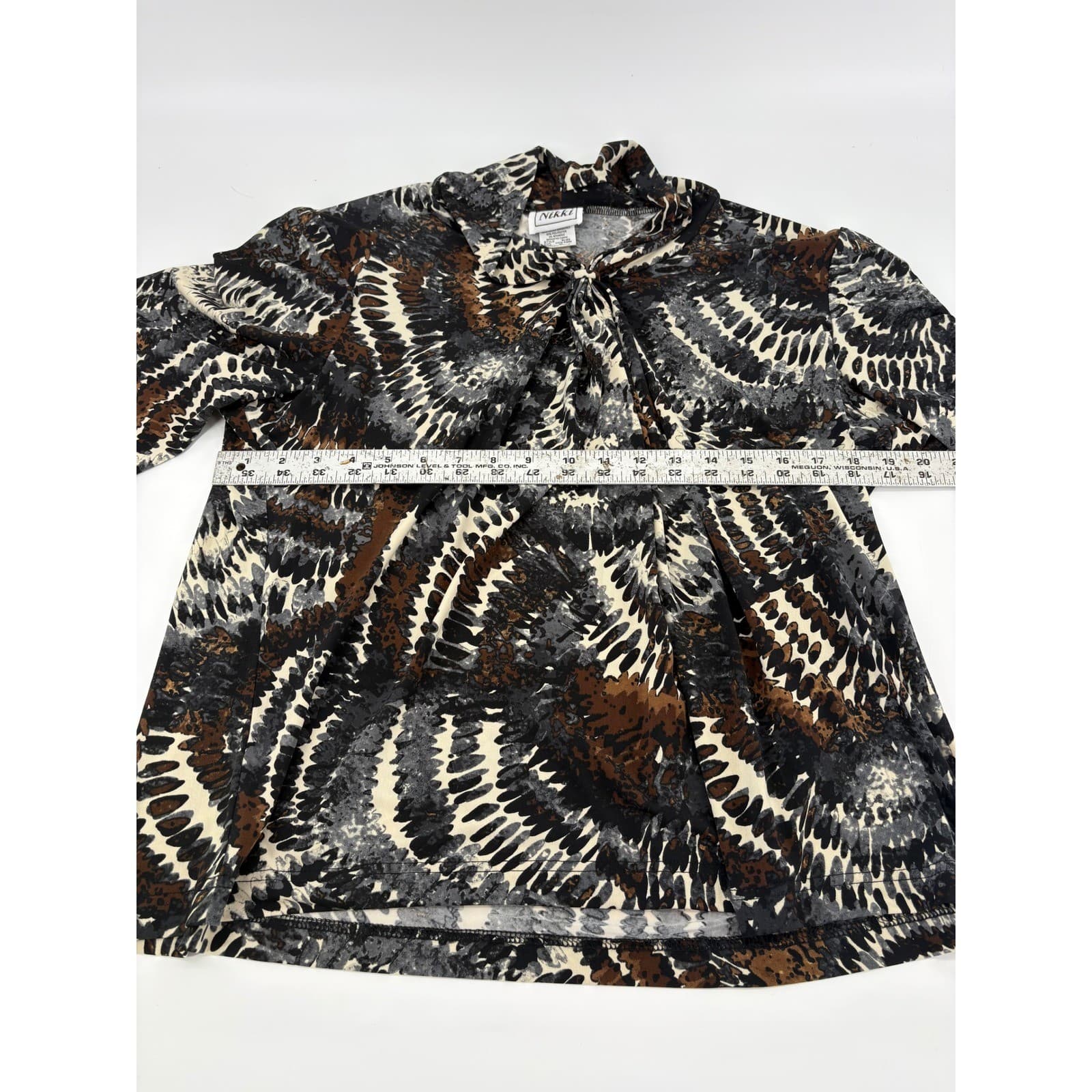 Nikki Women's Tie Neck Long Sleeve Blouse Top Animal Print XL Extra Large - Thumbnail 3