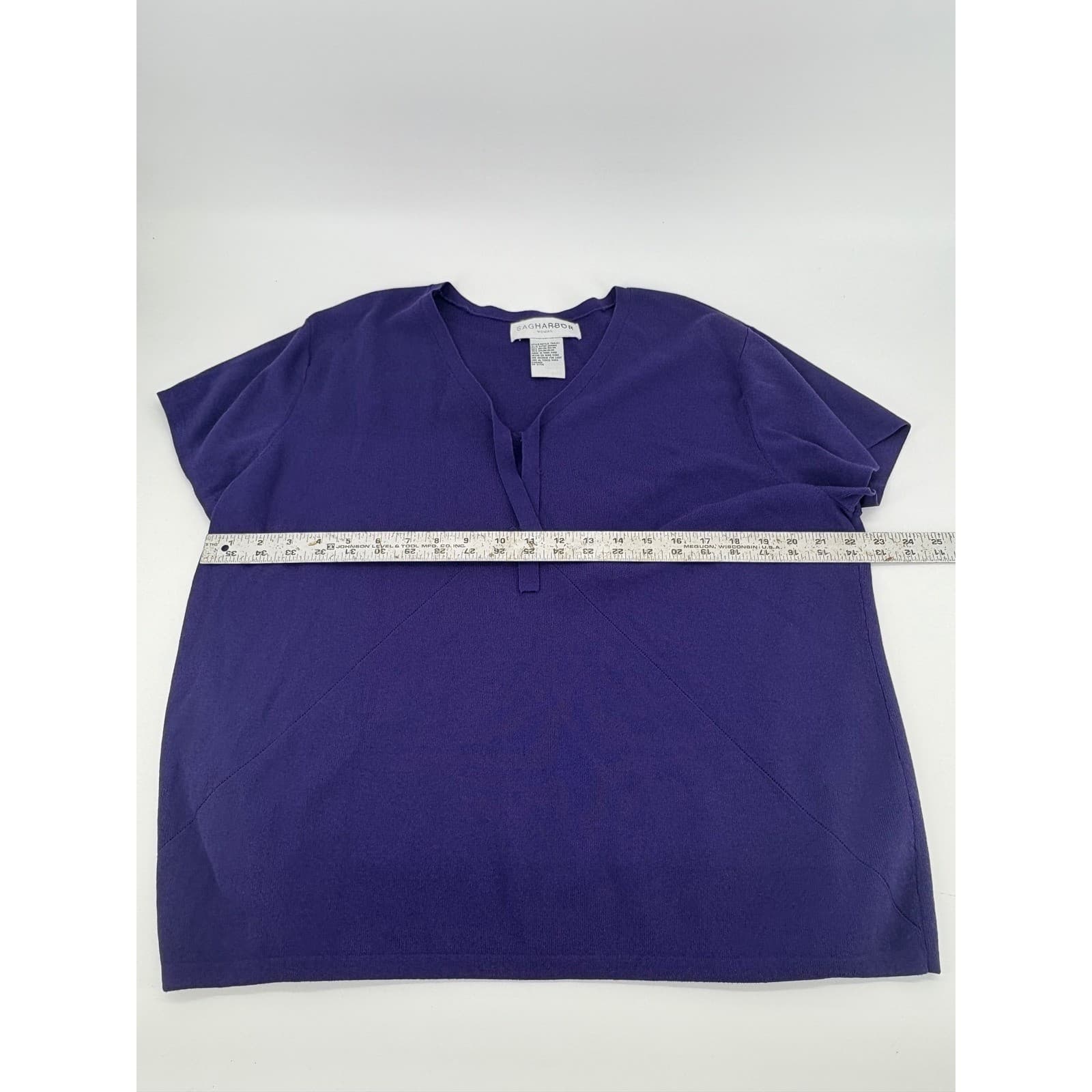Sag Harbor Woman Purple Rayon Blend V Neck Short Sleeve Knit Top 2X - Thumbnail 4