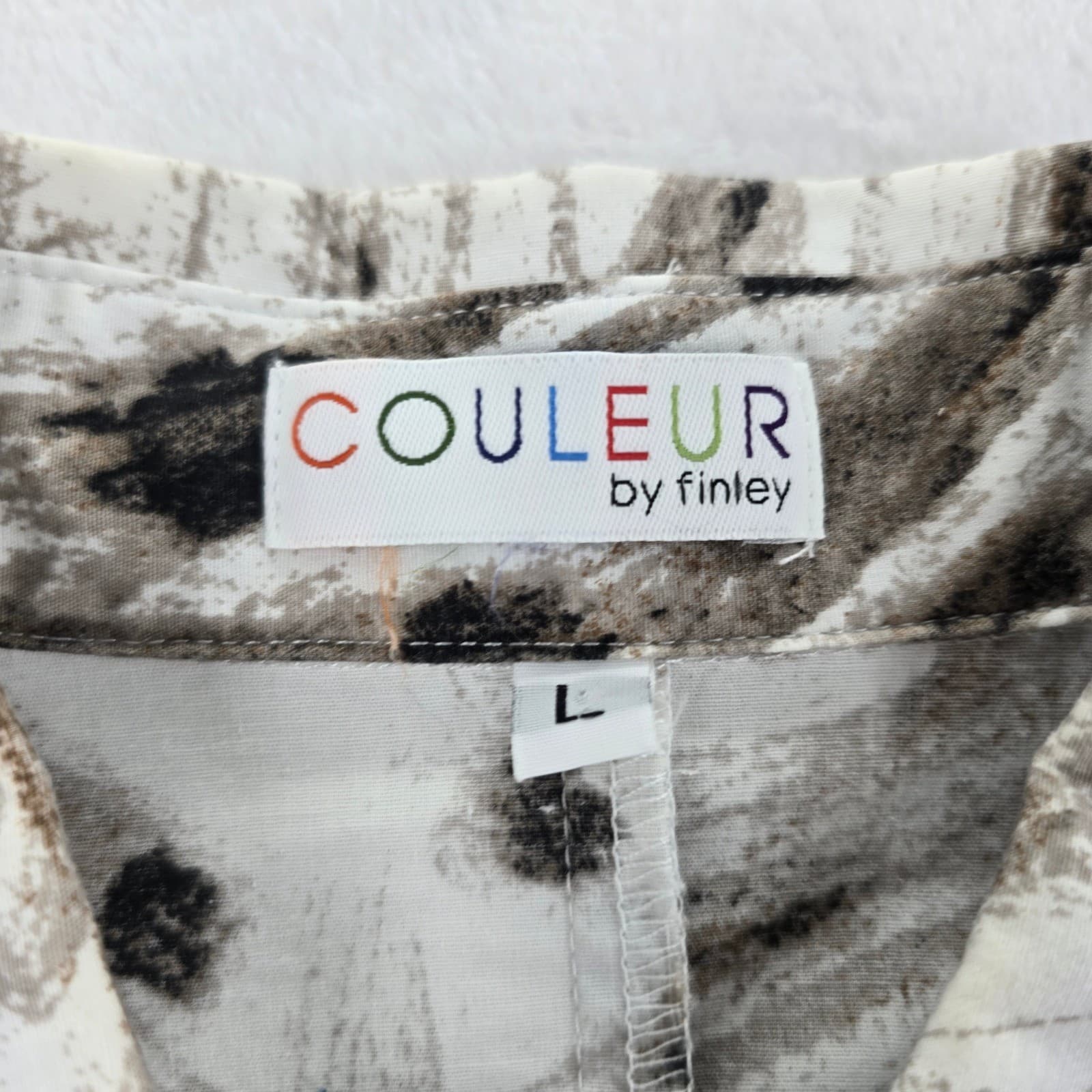 Couleur by Finley Blouse Womens L Button Up White Brown Tristana Flying Feathers - Thumbnail 2