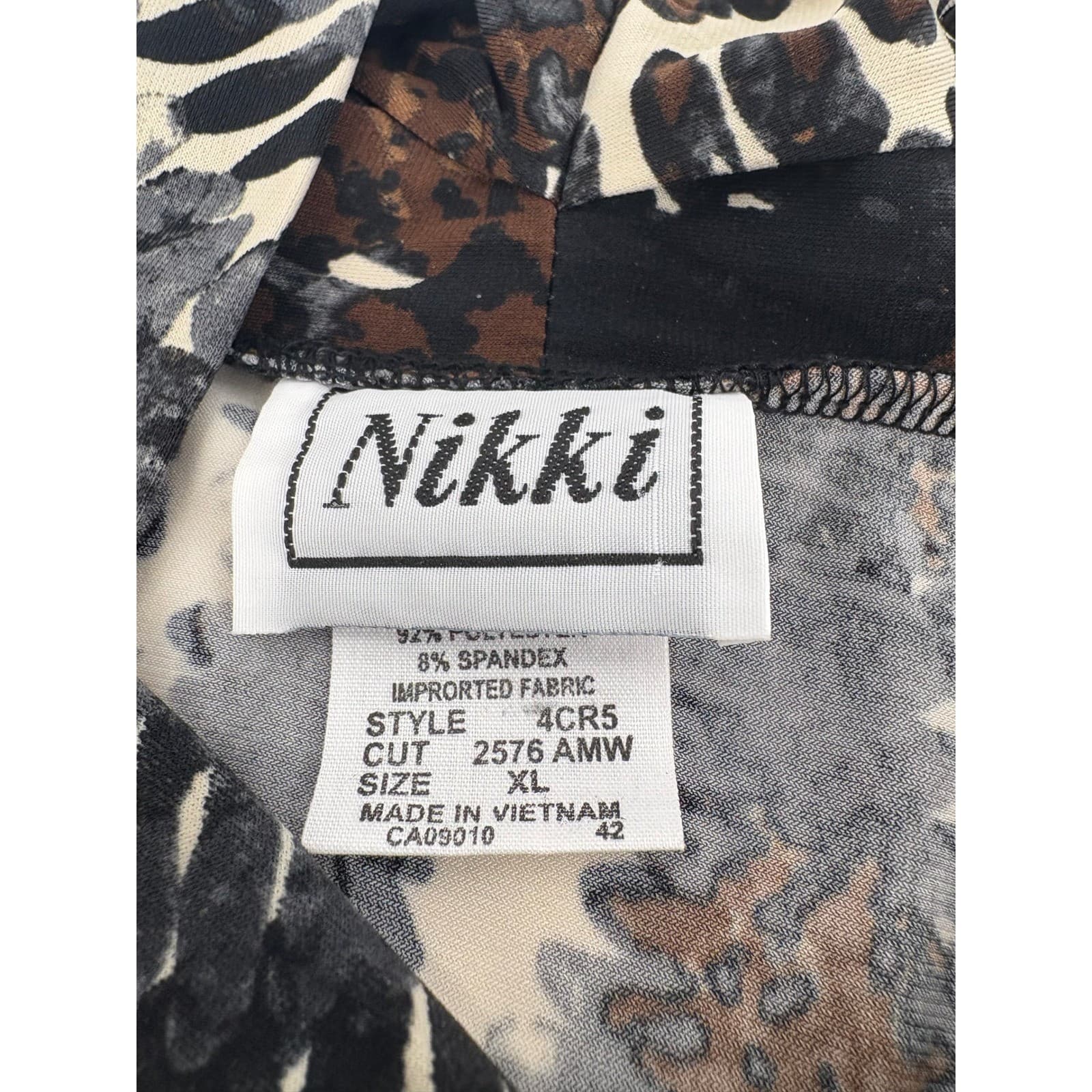 Nikki Women's Tie Neck Long Sleeve Blouse Top Animal Print XL Extra Large - Thumbnail 5
