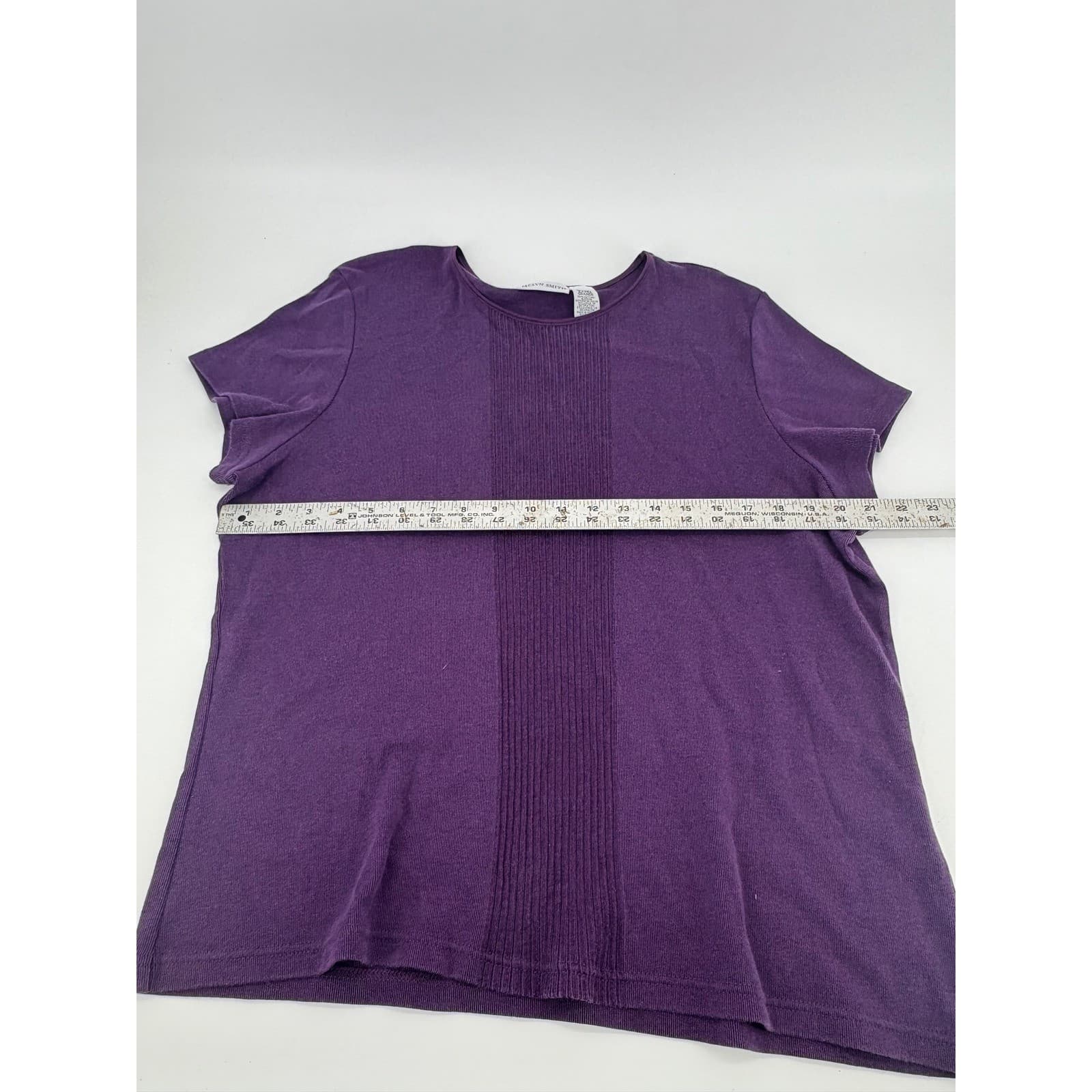 Jaclyn Smith Women's Extra Large Purple Ribbed Knit Short Sleeve Top - Thumbnail 4