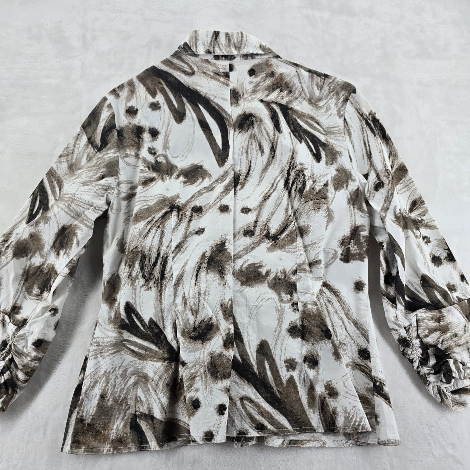 Couleur by Finley Blouse Womens L Button Up White Brown Tristana Flying Feathers - Thumbnail 6