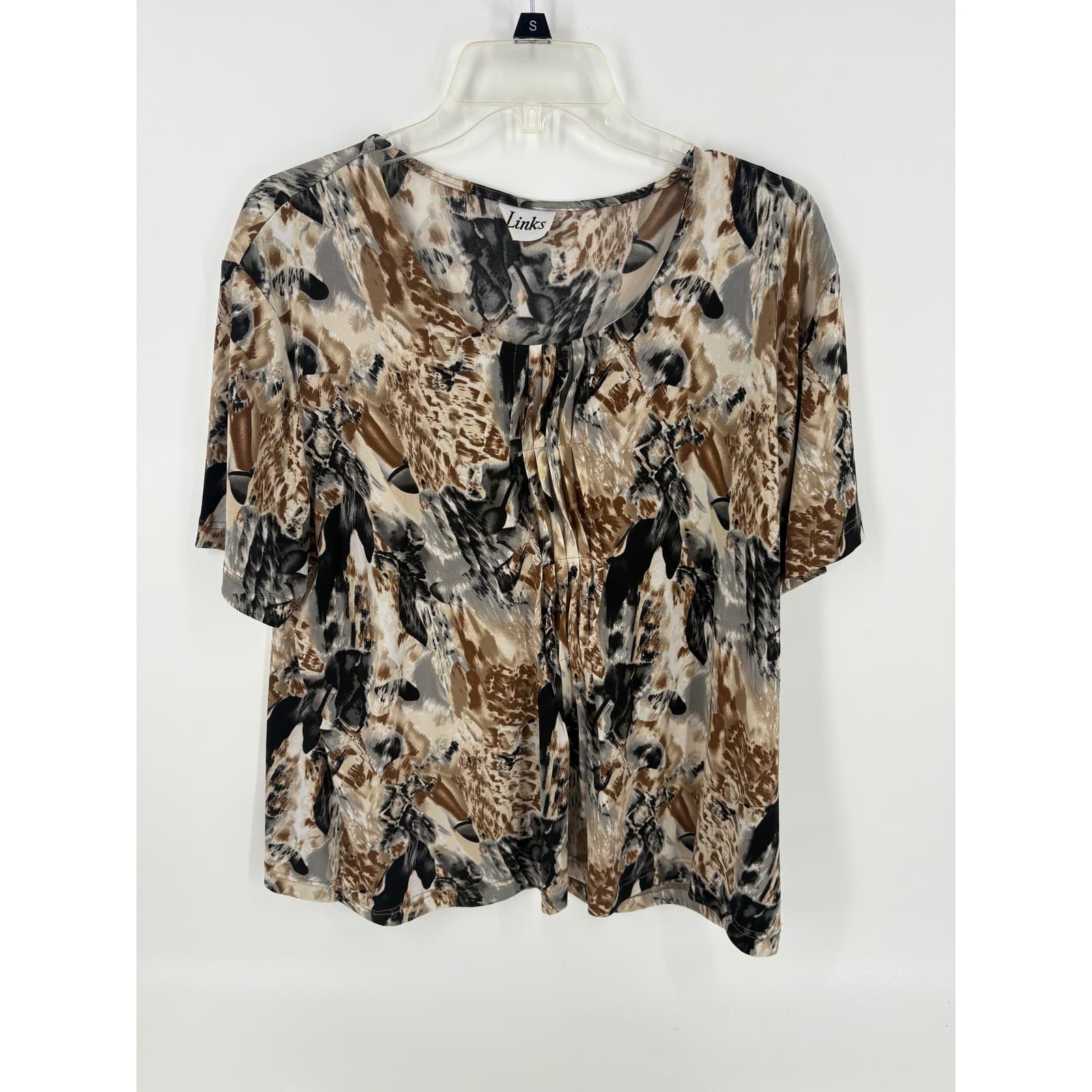 Links Women's Short Sleeve Abstract Print Top Brown Black Gray Casual