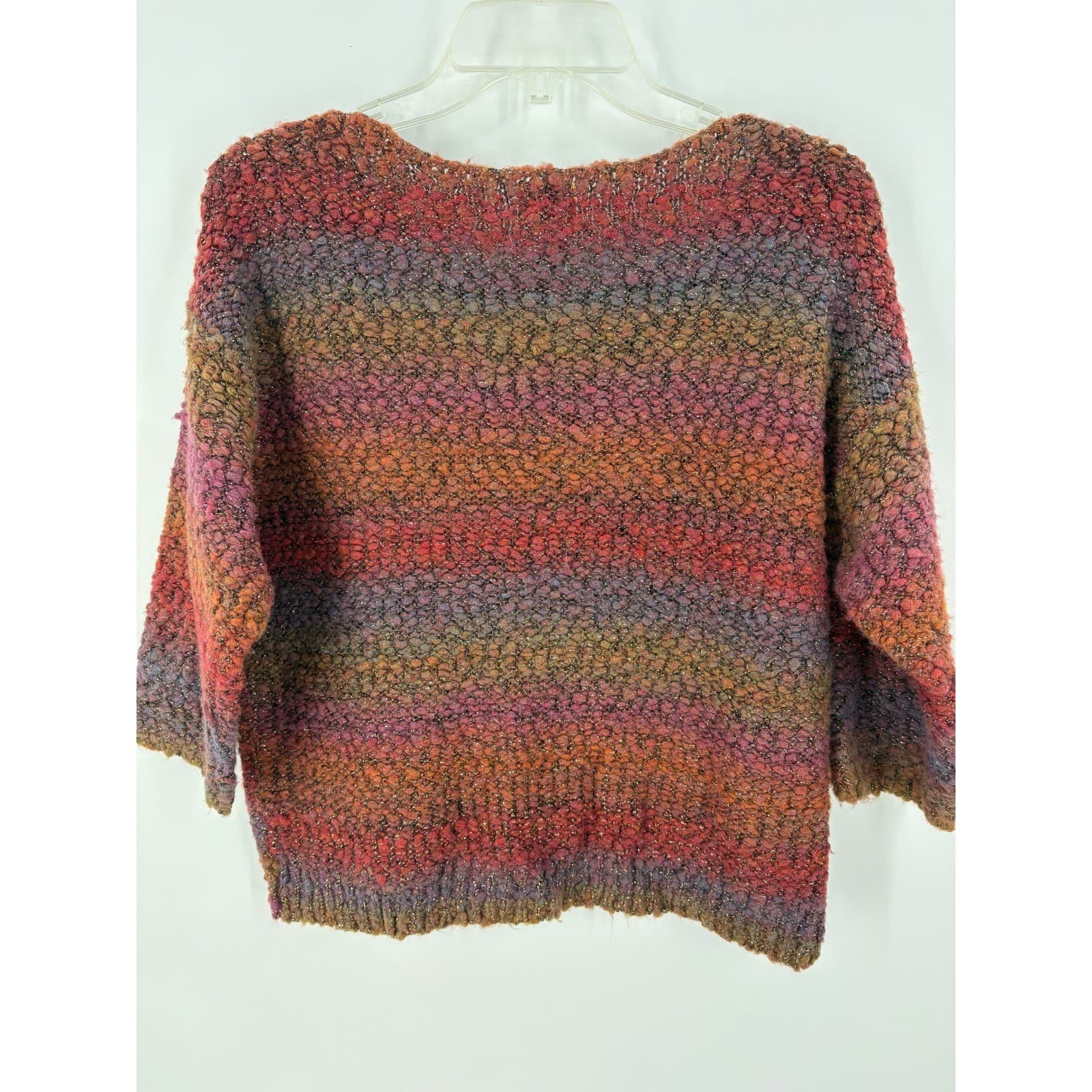 Ruby Rd Petite Womens Sweater Textured Knit Sparkle Stripes Pullover PL - Thumbnail 3