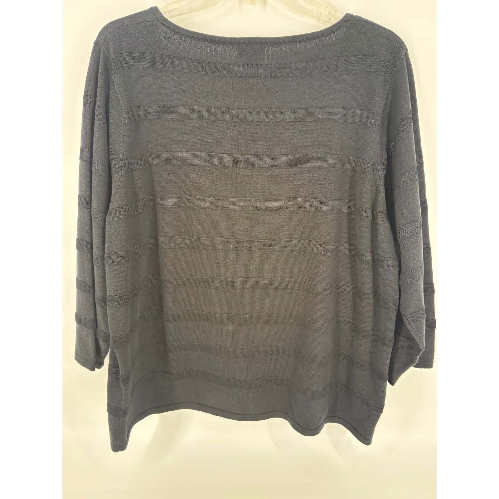 Kim Rogers Signature 2X Black Knit Top Square Neck 3/4 Sleeve Pullover - Thumbnail 3