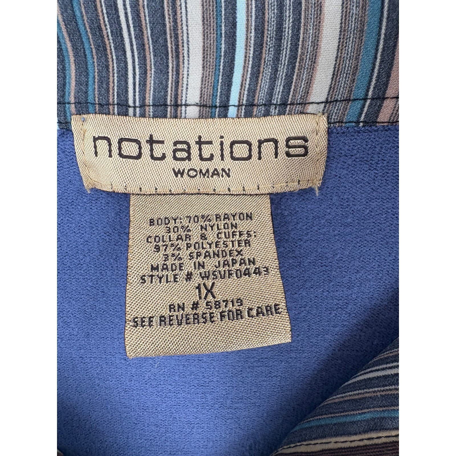 Notations Woman 1X Blue Long Sleeve V-Neck Pullover Sweater Striped Collar - Thumbnail 2