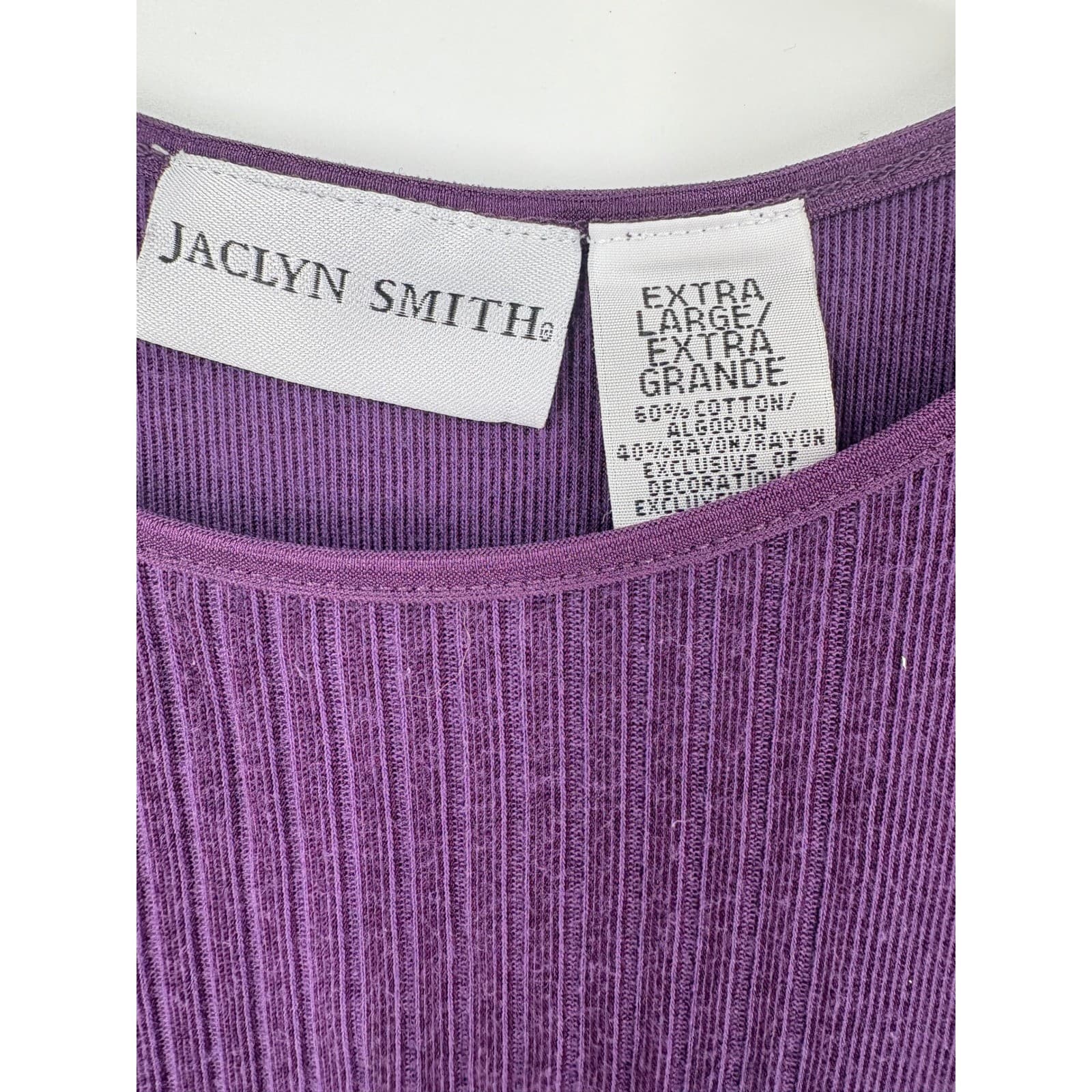 Jaclyn Smith Women's Extra Large Purple Ribbed Knit Short Sleeve Top - Thumbnail 2