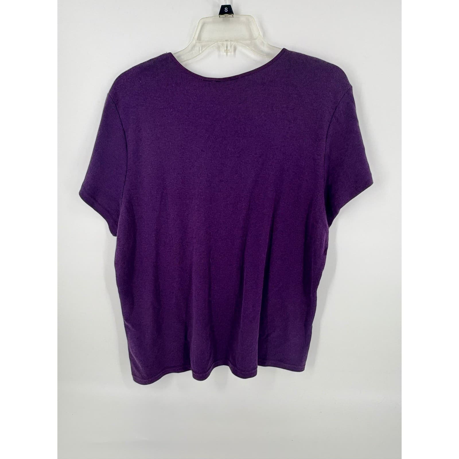 Jaclyn Smith Women's Extra Large Purple Ribbed Knit Short Sleeve Top - Thumbnail 3