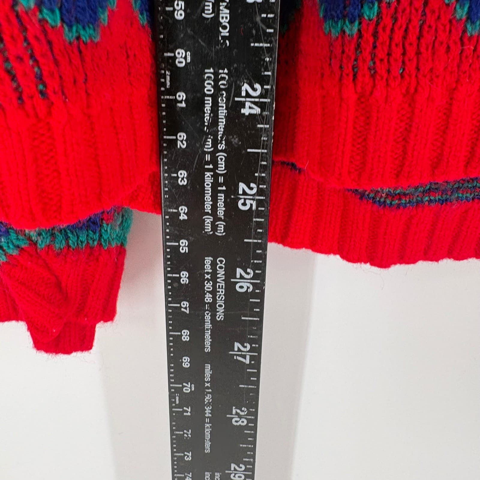 Glamour Knit Vintage Southwestern Sweater Red Blue Green Geometric Pattern - Thumbnail 3