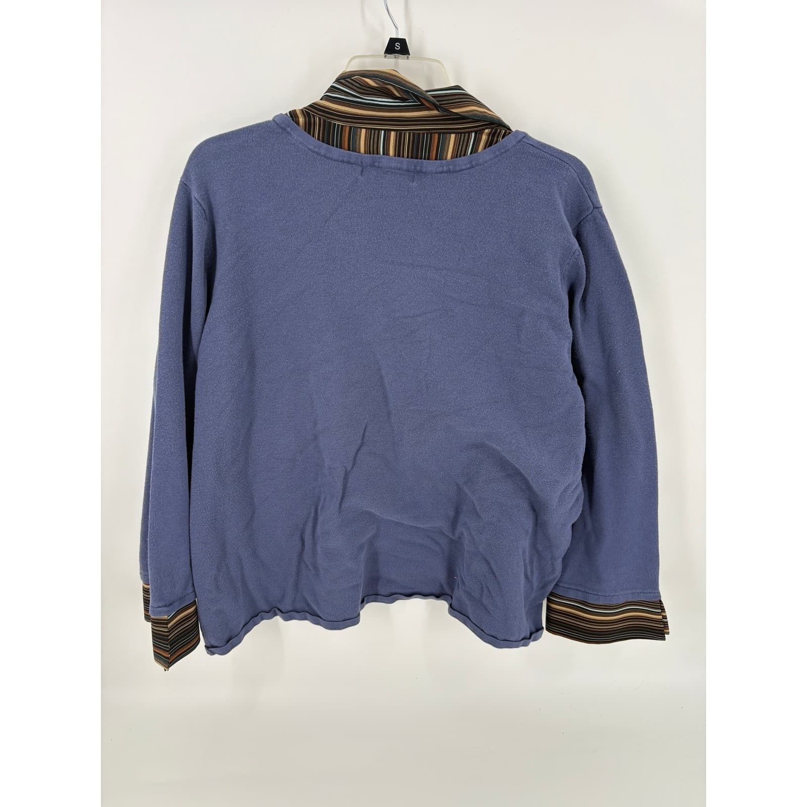 Notations Woman 1X Blue Long Sleeve V-Neck Pullover Sweater Striped Collar - Thumbnail 4